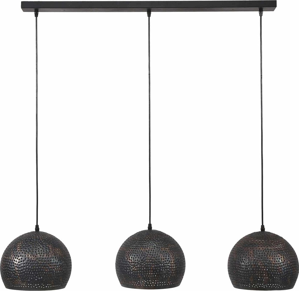 Hanglamp Punch Bol | 3 lichts | bruin / zwart | metaal | in hoogte verstelbaar tot 150 cm | Ø 25 cm | eetkamer / eettafellamp | modern / sfeervol design