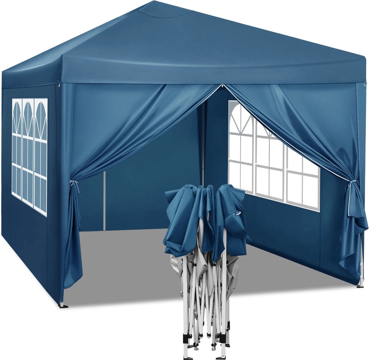 J&R Partytent - Paviljoen - Opvouwbare Luifel - Tuintent - Waterdicht - Uv Bescherming - met Draagtas - Pavillon - Prieel - Zijpanelen - 3x3m - Blauw