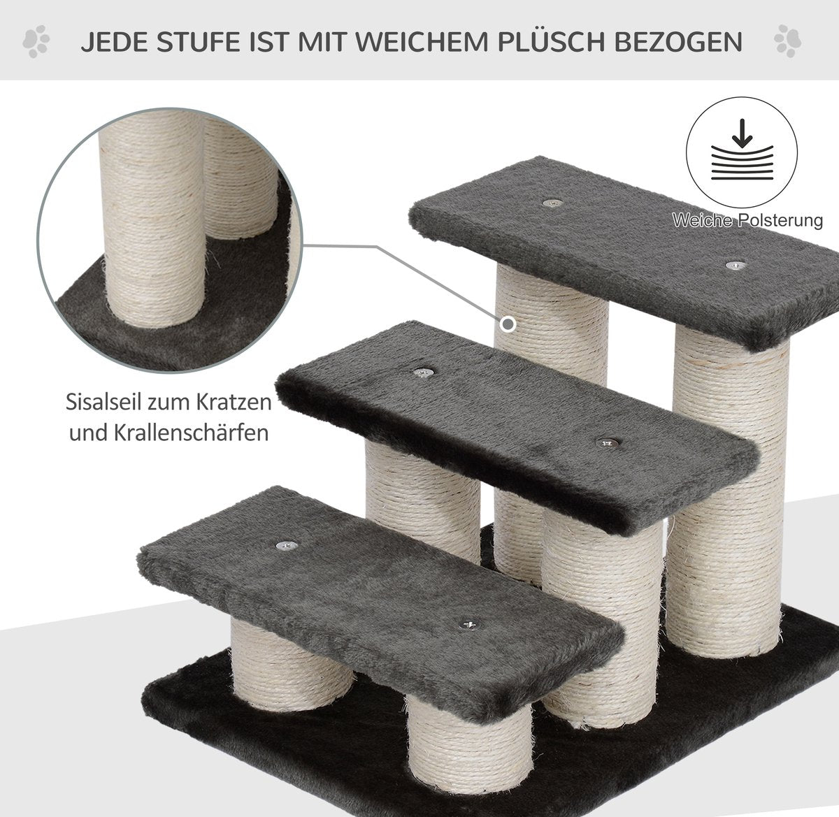 Huisdier trapje met 3 treden grijs 45 x 35 x 34cm