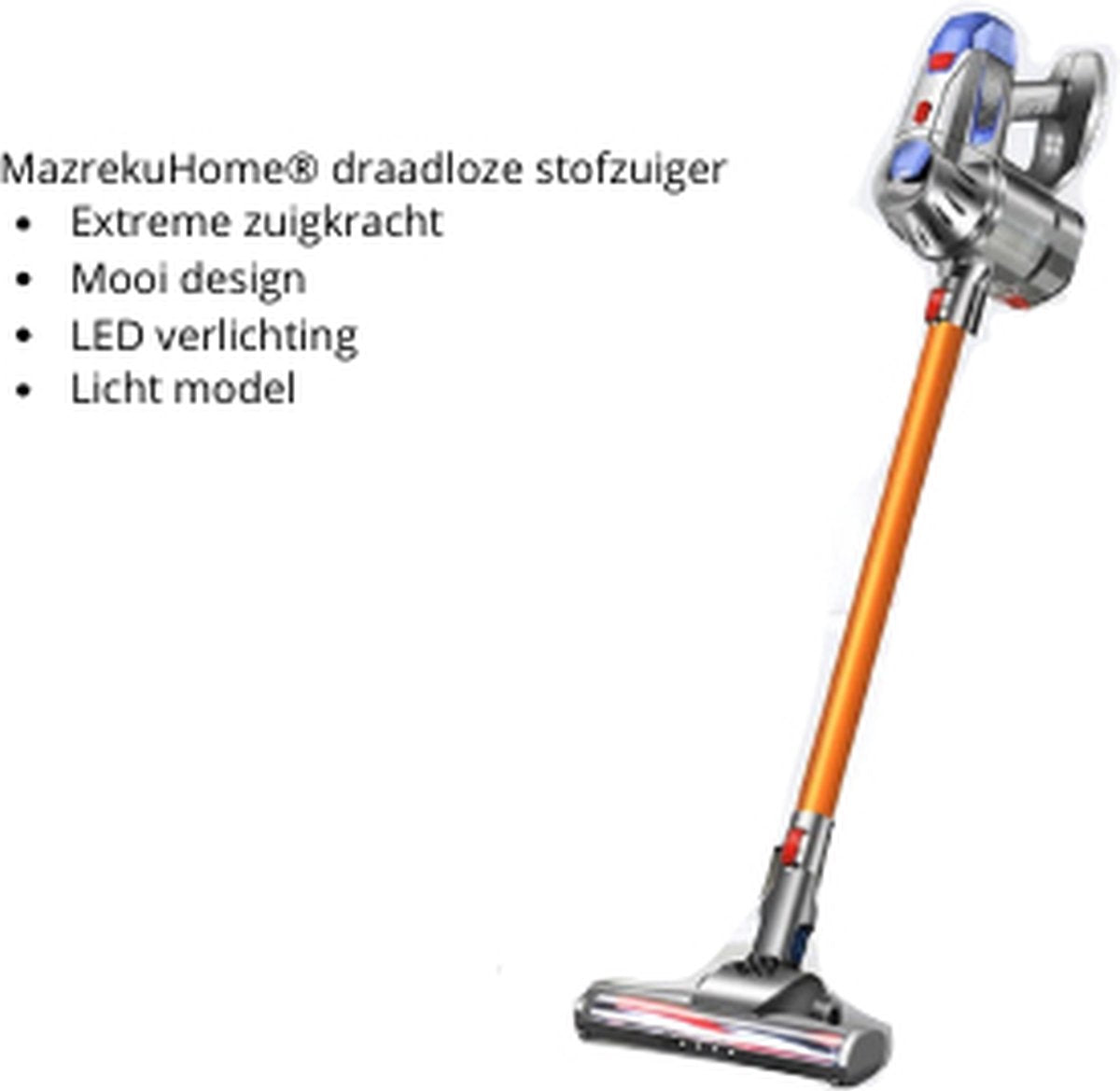 MazrekuHome® Bagless Vacuum Cleaner - Cordless Vacuum Cleaner - Powerful Suction with Dual Motor and LED Lighting