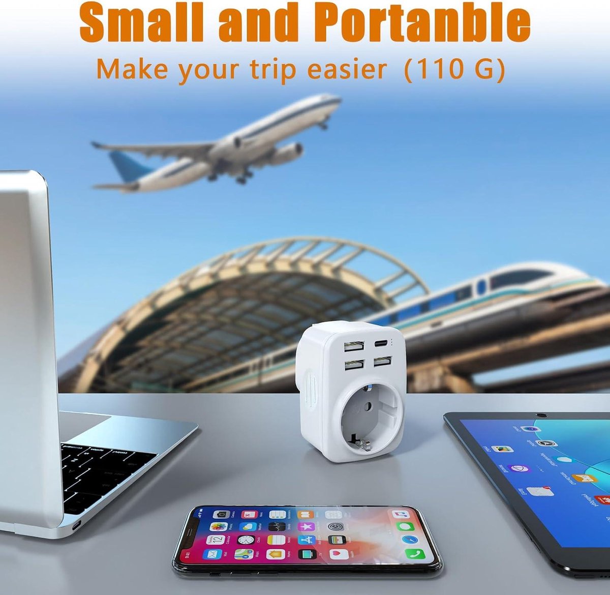 EU to UK plug adapter - England Germany socket - 3 USB-A and type C - 250 V/13 A 3250 W - type G - UK Ireland Singapore Hong Kong
