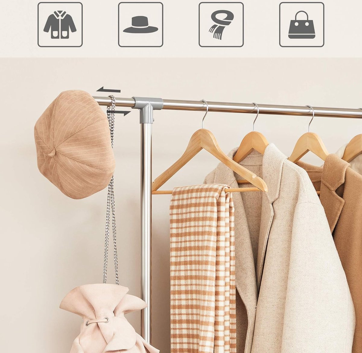 Clothing rack on 4 wheels - up to 90 kg, very stable - height adjustable