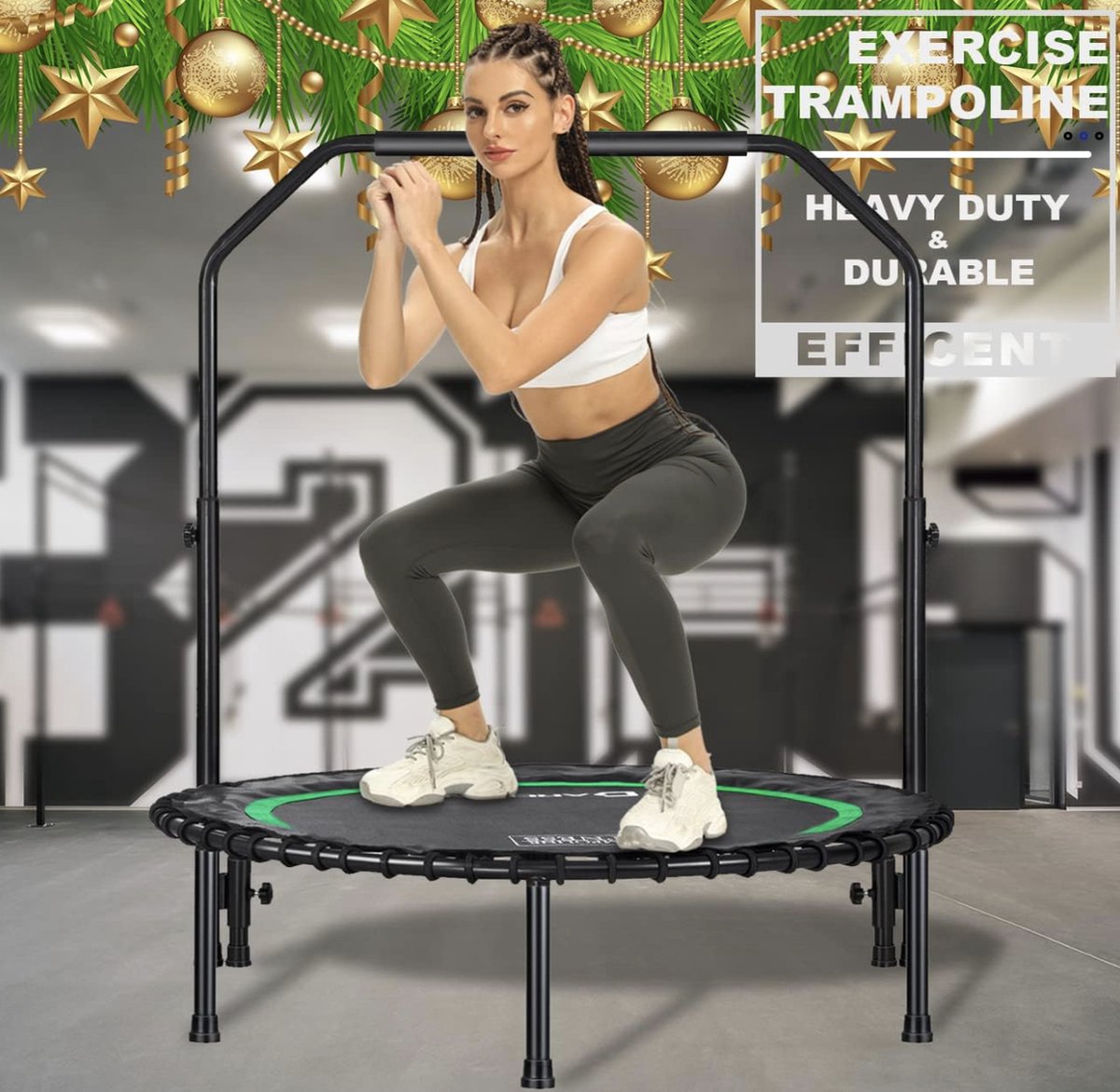 200 kg Rebounder trampoline incl. handrail voor volwassenen - Indoor workout fitness mini-trampoline - Stille en veilige trampoline voor binnen - Minitrampoline [100 cm] - Groen