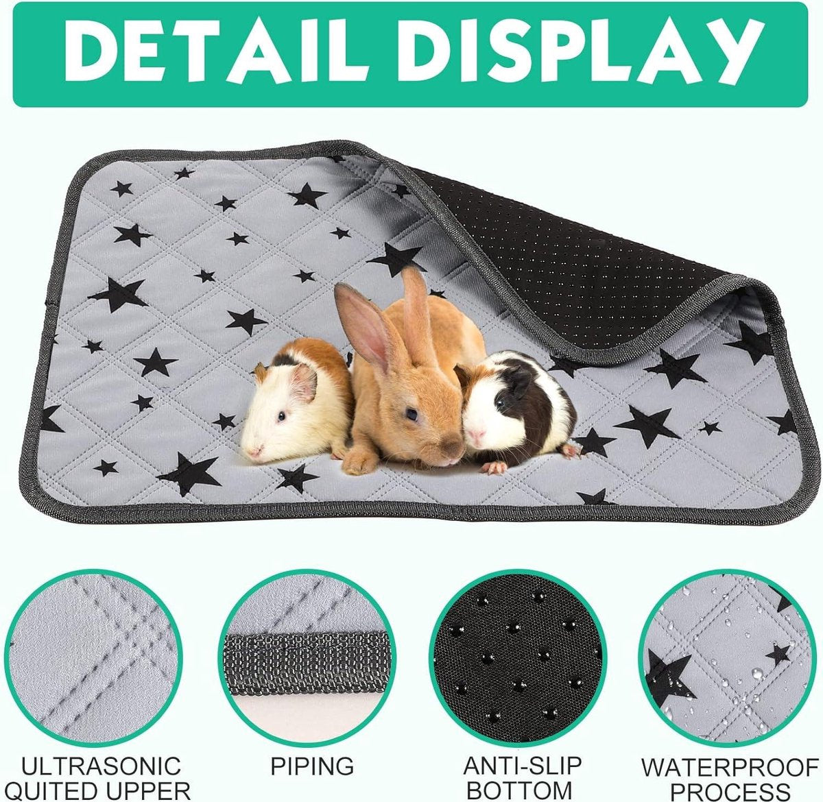 Guinea pig cage liners - cavia fleece bedding - absorbent guinea pig accessories - reusable washable - pee pad non-slip - guinea pig mats - patterned cages - 24 x 18 inch