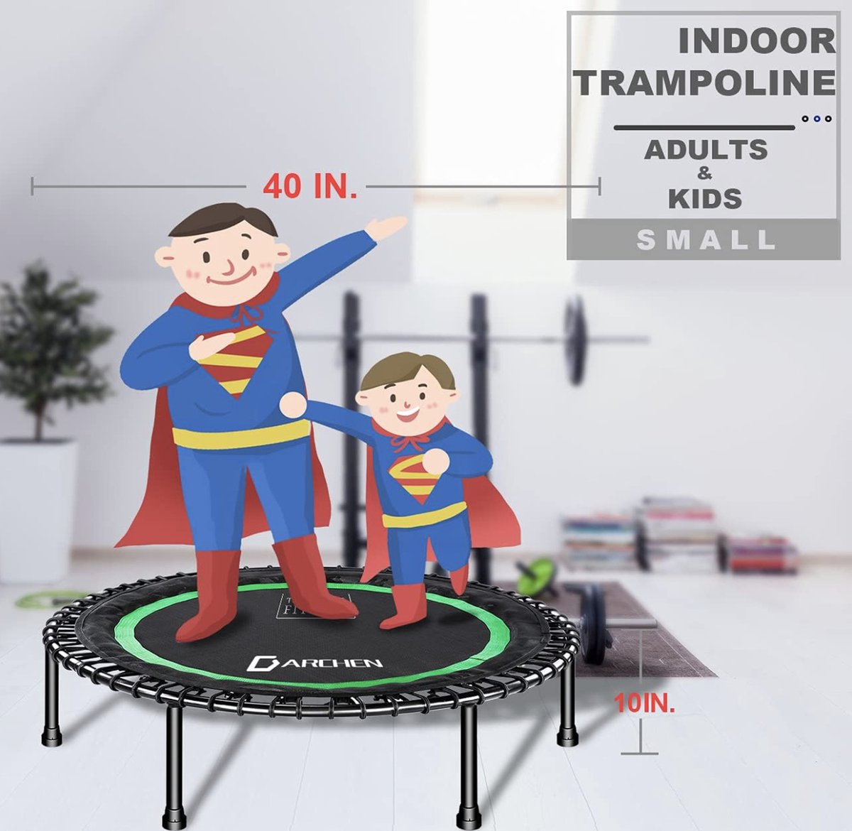 200 kg Rebounder trampoline incl. handrail voor volwassenen - Indoor workout fitness mini-trampoline - Stille en veilige trampoline voor binnen - Minitrampoline [100 cm] - Groen