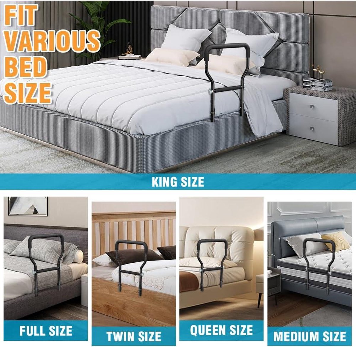 Safety Rails for Seniors and Adults - Height Adjustable - Fits All Beds - BeneCane Bed Rail