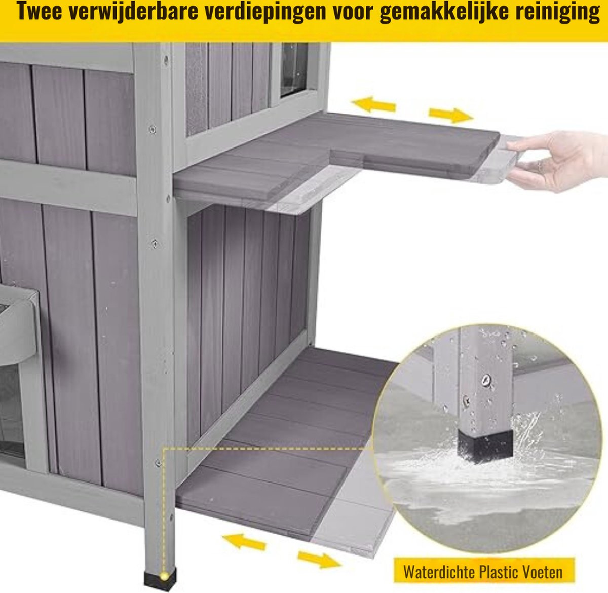 Outdoor Cat House - Litter Box Enclosure - Cat Cabinet for Indoor Use - Cat Kennel - Rabbit Hutch - 2-Story - 57 x 55 x 86 cm - Pine Wood - Grey