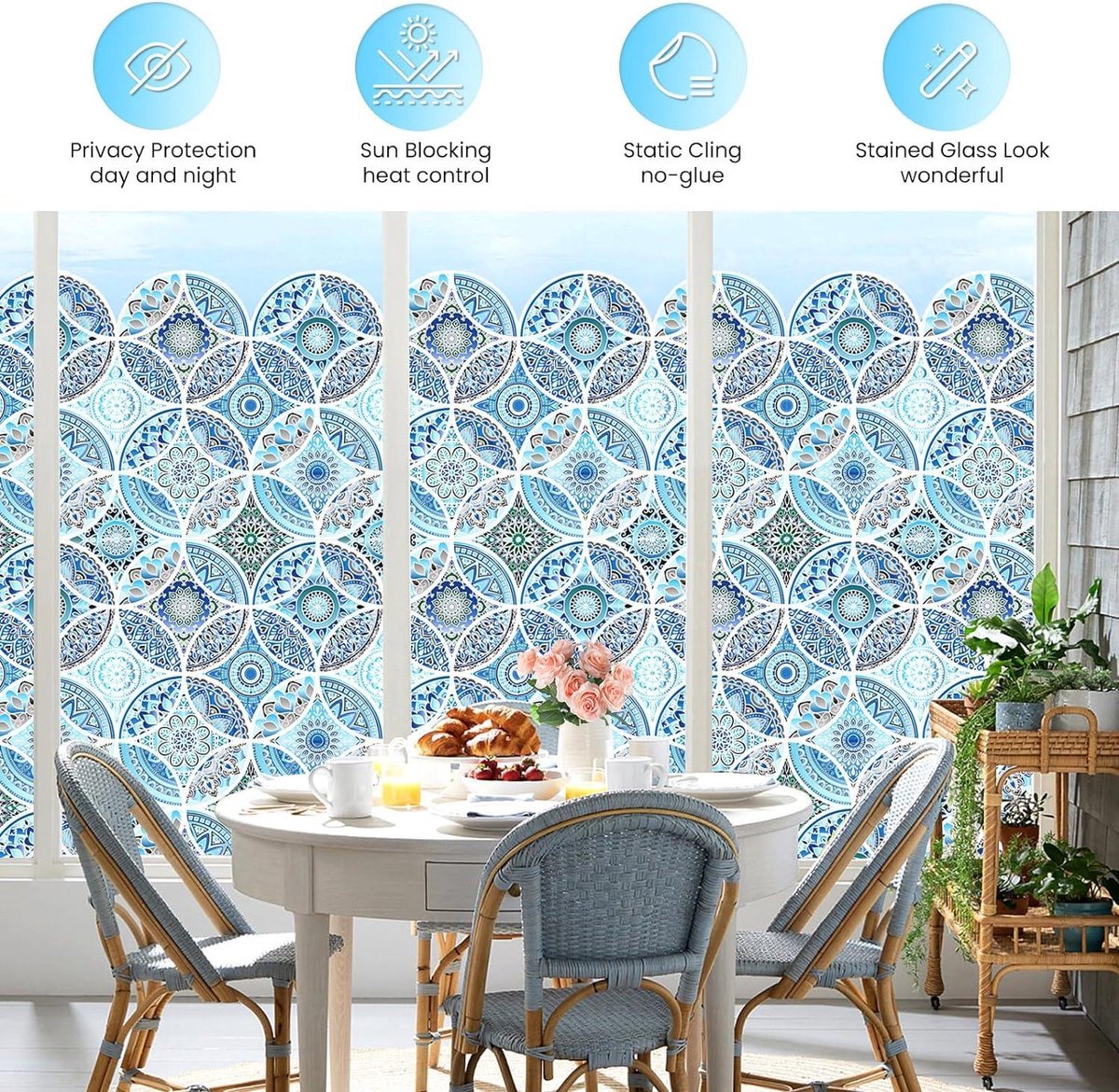 Privacy raamfolie - Niet-zelfklevende glas-in-loodfolie voor badkamer - Warmtewerend en UV-bestendig - 90 x 200 cm