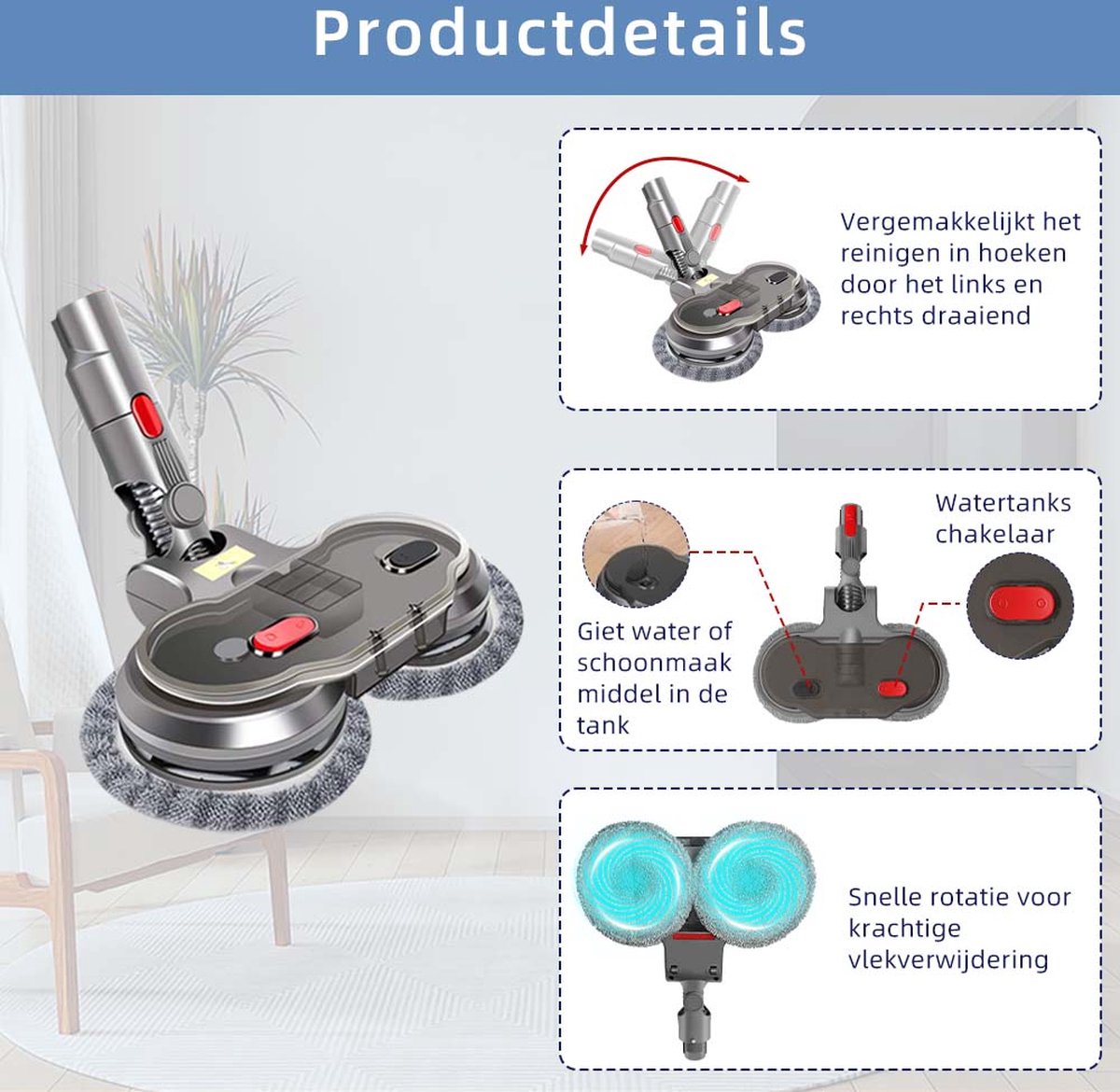 Electric Mop - For Dyson V8 V7 V10 V11 Series - Floor Wiper - Floor Mop - Electric Floor Wiper - 2 in 1 Vacuum and Mop - FREE 6 mops