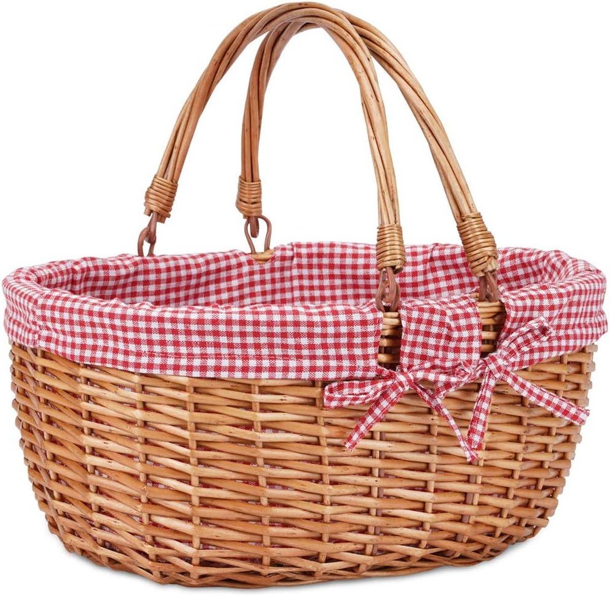 Double Folding Handle Wicker Picnic Basket - Hand-Woven Willow Picnic Basket for Easter - Easter Egg, Candy, Bath Toy Storage