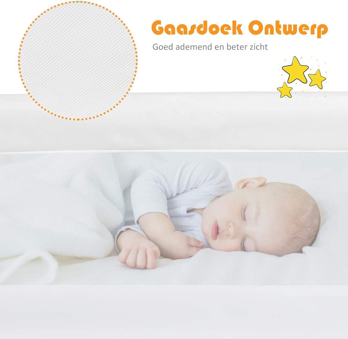 Bedhekje, 150 x 40 x 42cm, opklapbaar veiligheidsbedhek voor peuters, kinderen & baby's, neerklapbaar hek voor converteerbare wieg, tweelingbed, twijfelaar, en eenpersoons-, tweepersoons-, queensize en kingsize bedden (wit, 150 x 40 x 42cm)