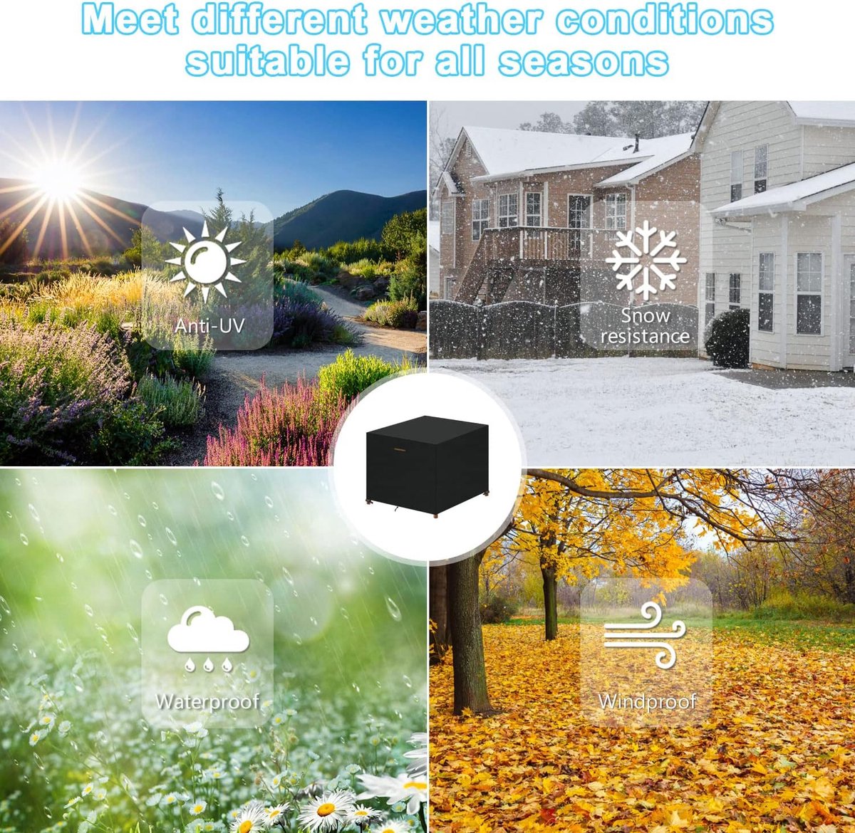 Beschermhoes voor tuinmeubelen, waterdicht, afdekzeil, tuinmeubelen, afdekking, winterbestendig, tuintafel, afdekhoezen, balkonmeubelafdekking, 420D Oxford, tafelafdekking, tuinmeubelhoezen, 84 x 84 x 80 cm