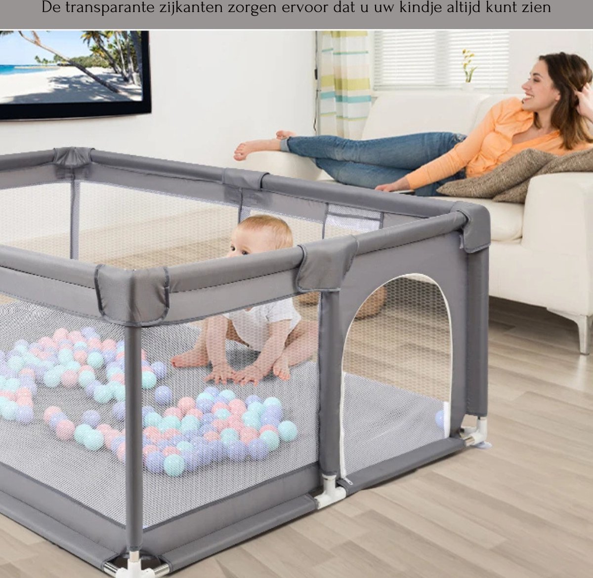 Decotopia - Speelbox - Babybox - Speelruimte - Veilig Spelen - 120cm x 180cm - Grijs - M