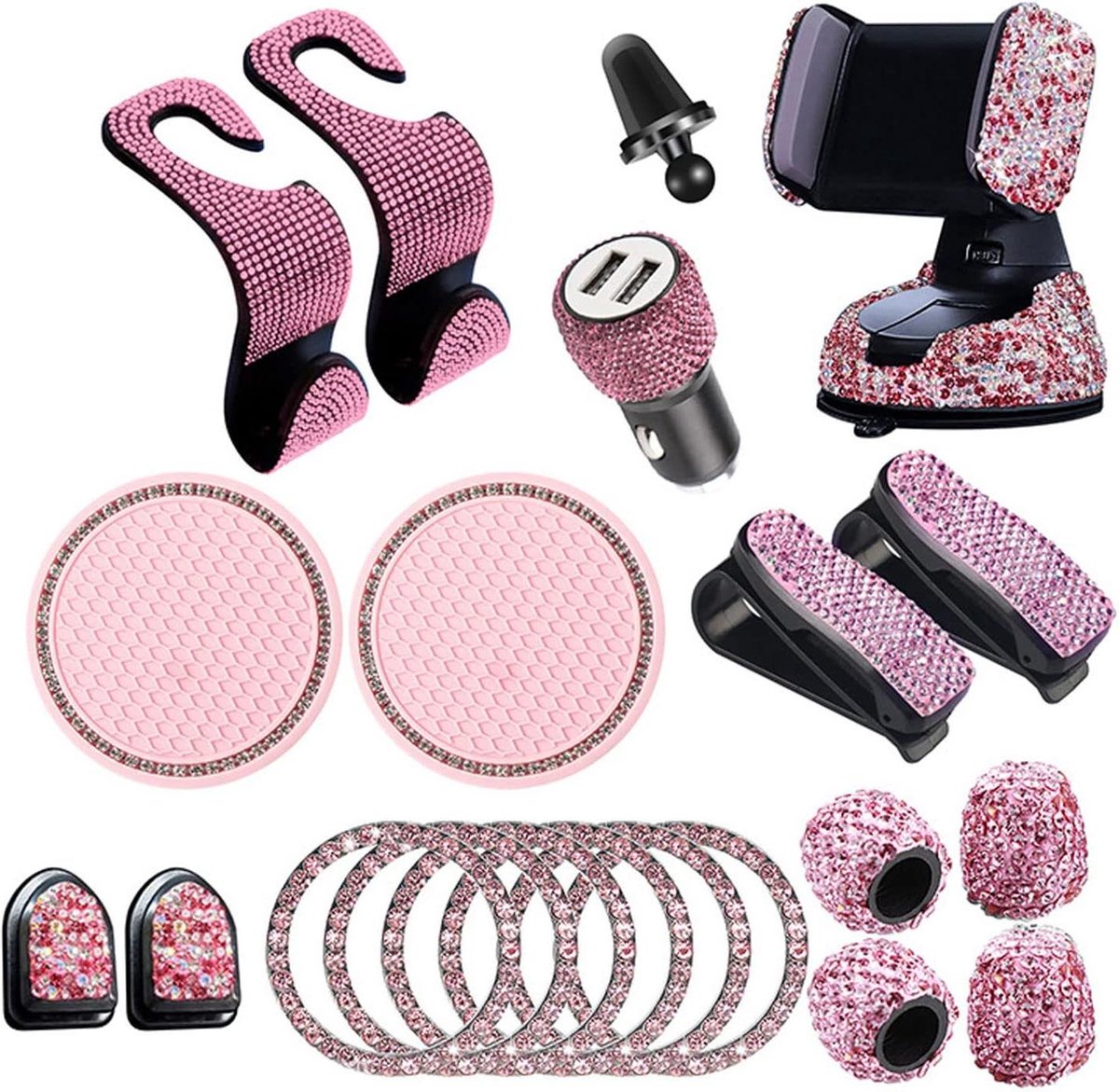 Bling Auto-accessoires Interieur - 20 Stuks voor Vrouwen - Glitter Telefoonhouder - Ontstekingsring - Autohaak Auto Accessoires