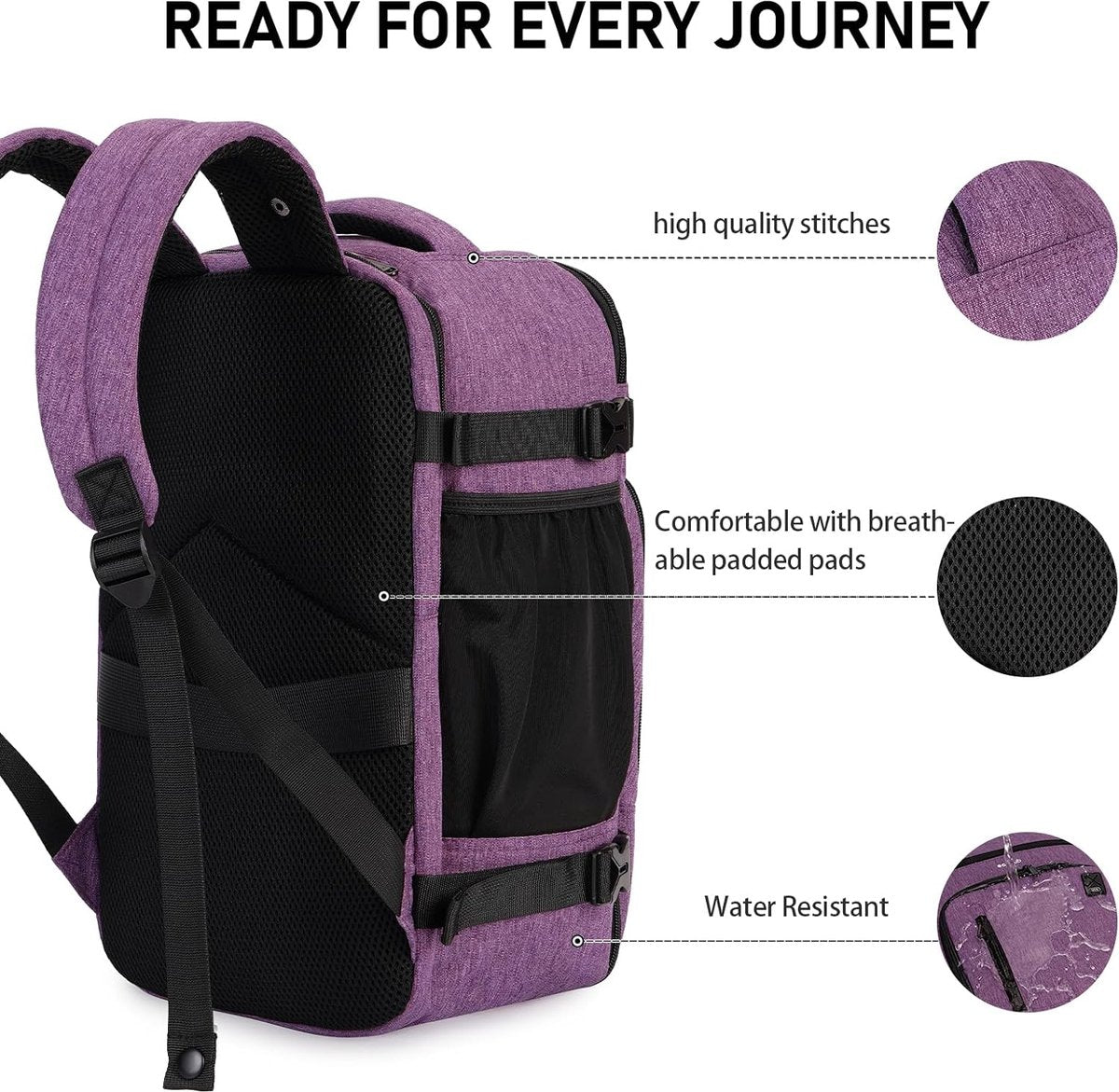 Backpack 40 x 20 x 25 cm, for Ryanair plane, travel backpack, hand luggage, luggage, laptop, daypack, PET recycled, environmentally friendly backpack, waterproof, under seat, 20 liter, for