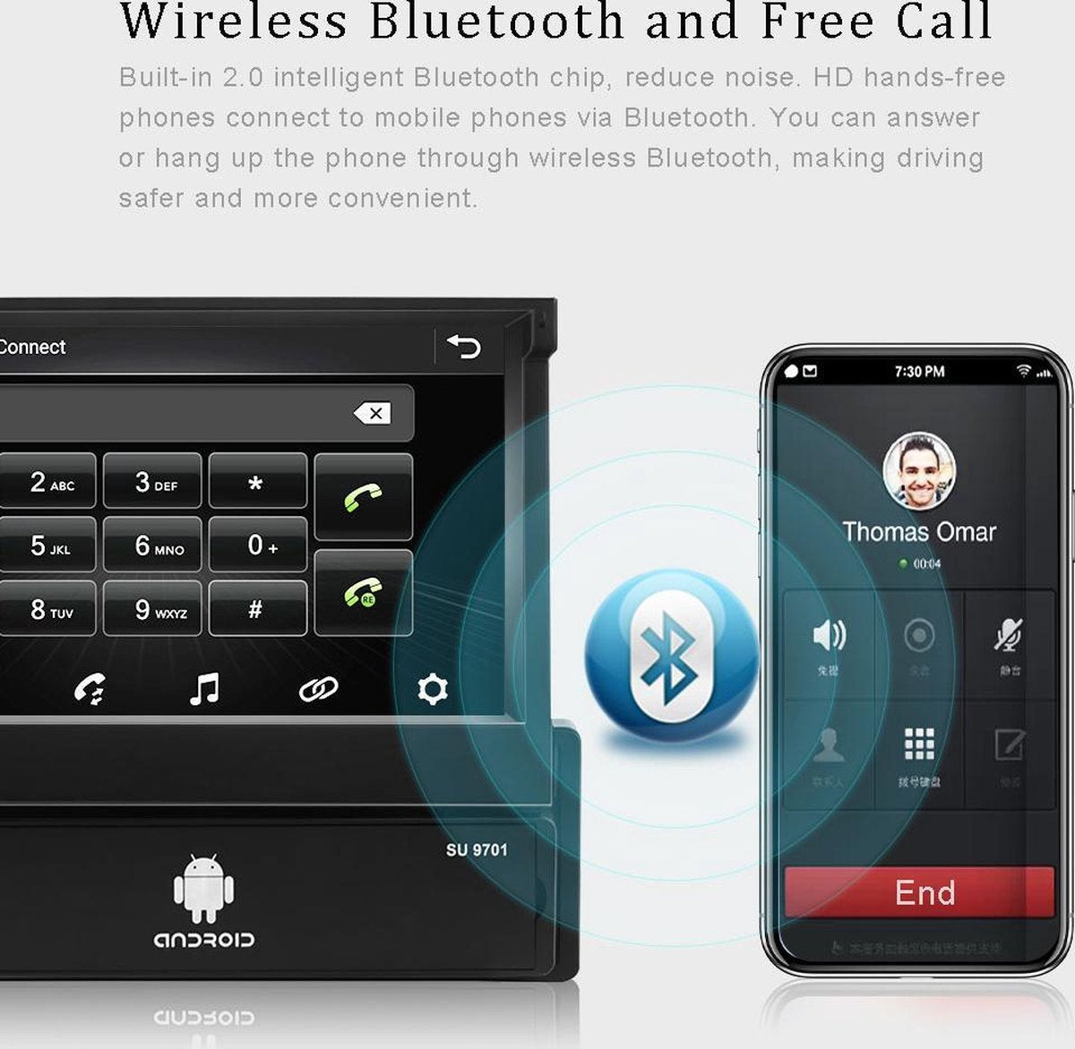 1DIN Autoradio | Android 8.1 | Navigatiesysteem | 7" HD-klapscherm | USB, Aux, Bluetooth, wifi | Achteruitrijcamera