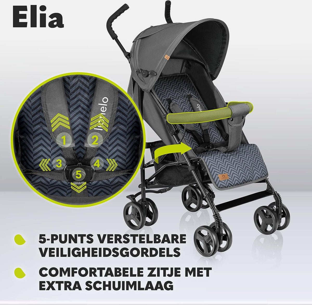 Elia Lichtgewicht Buggy tot 15 kg van 6 maanden tot ca. 3 jaar, Kinderwagen, Wandelwagen met Muskietennet, Voetenzak en Regenhoes, Lichte Constructie 7kg, Snel en Eenvoudig Opvouwsysteem (Grijs)