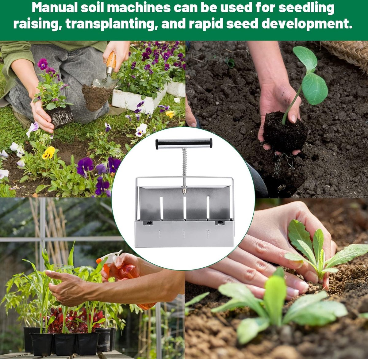 Handmatige quad-bodemblokker met comfortabele handgreep, bodemblokker-transplantatiekassen, tuin in de open lucht voor zaailingen, stekken, kassen