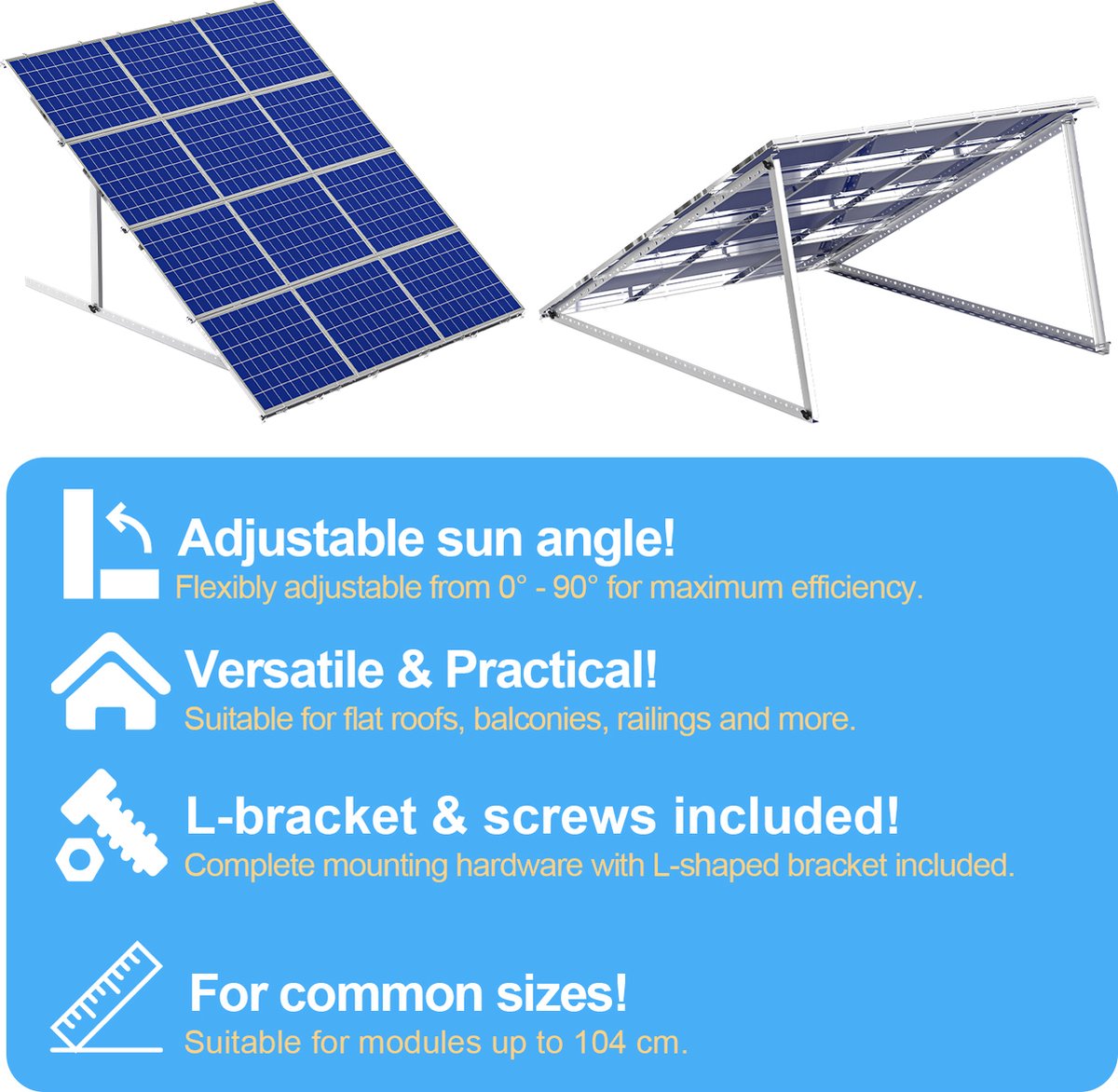 Beugel voor zonnepaneelverhoging tot 104 cm plat dak PV-zonnepaneel 4 stuks