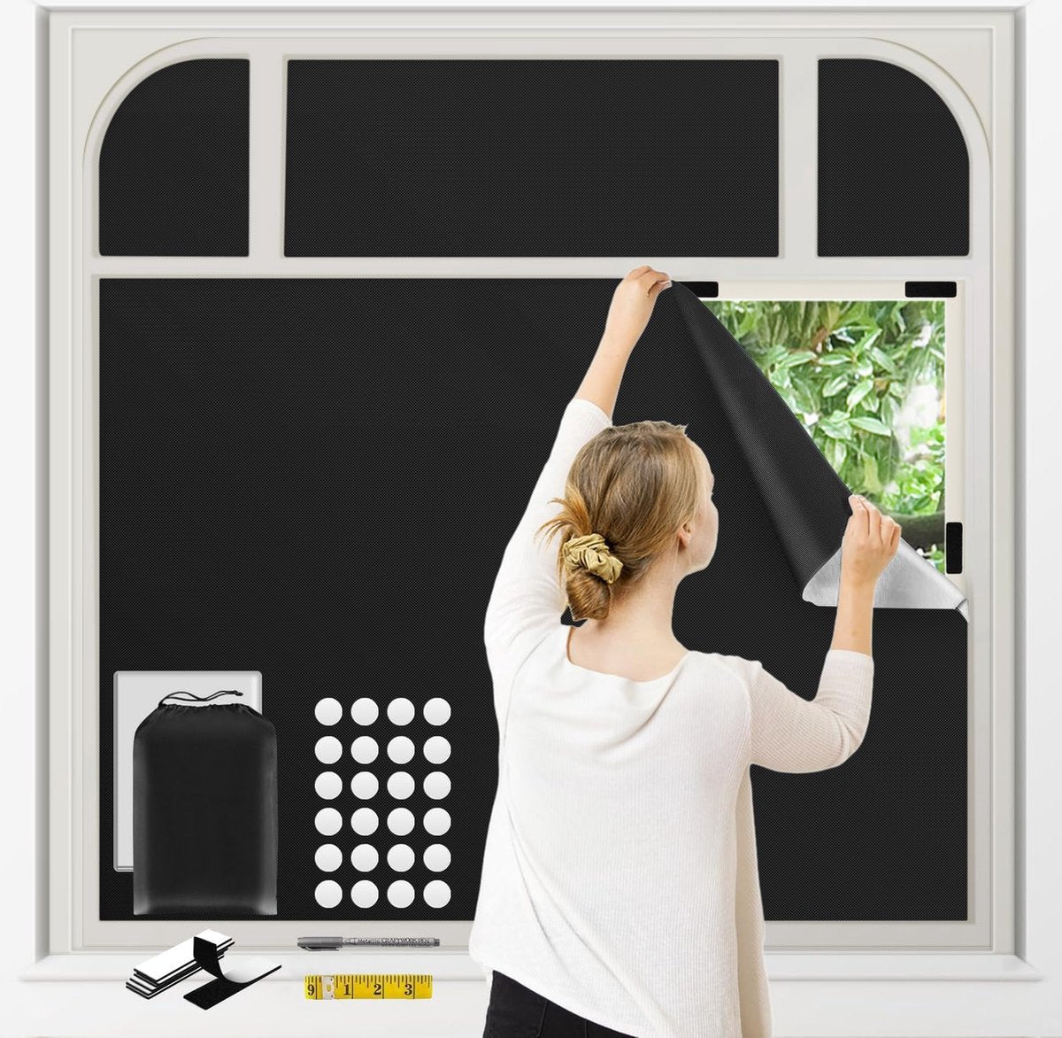 Sunshade - Sunshade Net - Blackout Curtain - Portable Blackout Roller Blind Without Drilling, Temporary Blackout Curtains 145 x 300 cm for Nursery, 100% Blackout Fabric Blackout, Temporary Self-Adhesive, DIY Curtain