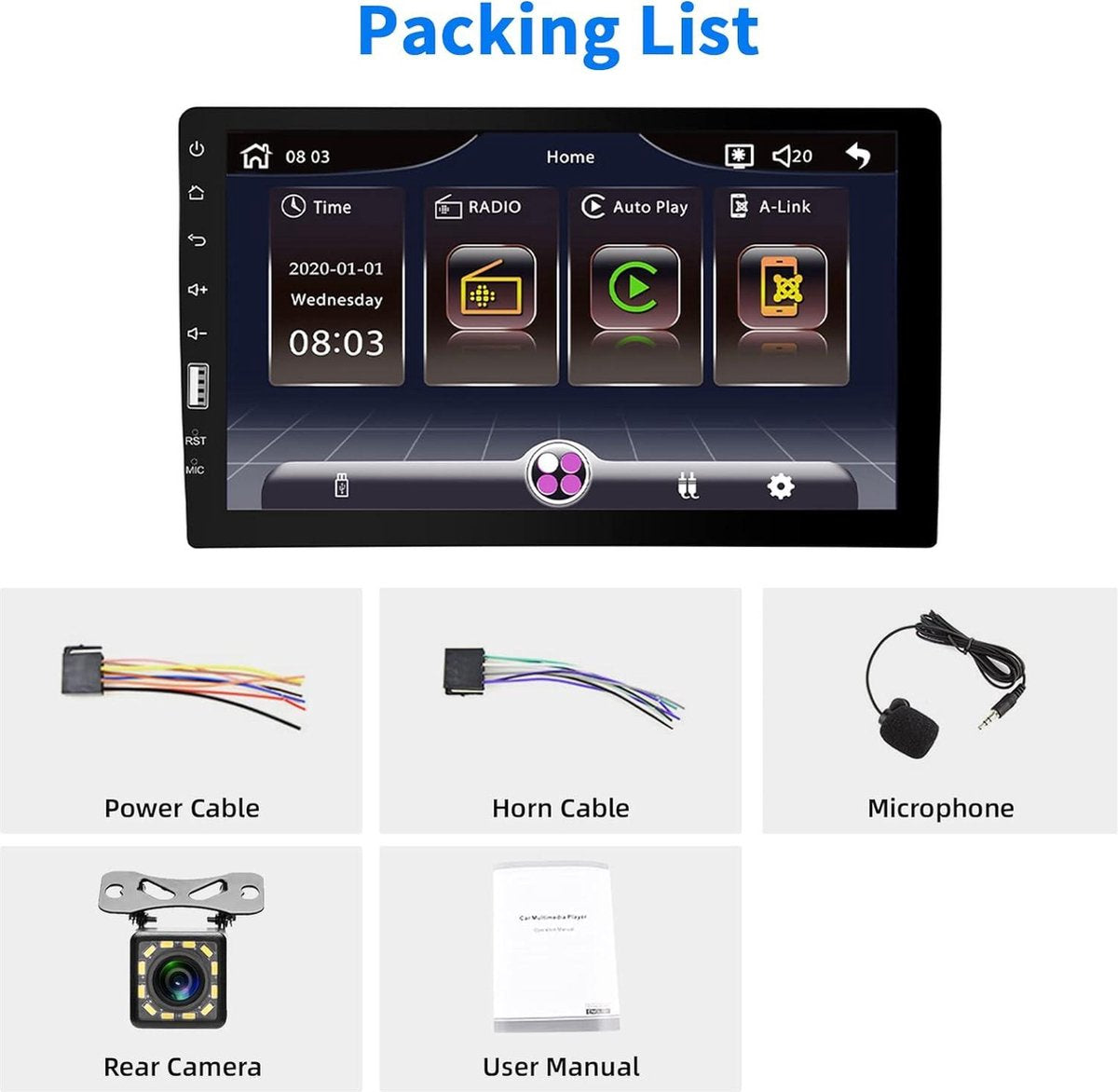 Autoradio 1 DIN 9 Inch Scherm - Compatibel met Apple Carplay en Android Auto - Bluetooth Handsfree - FM Radio - SWC Spiegellink - USB + Achteruitrijcamera Carplay scherm