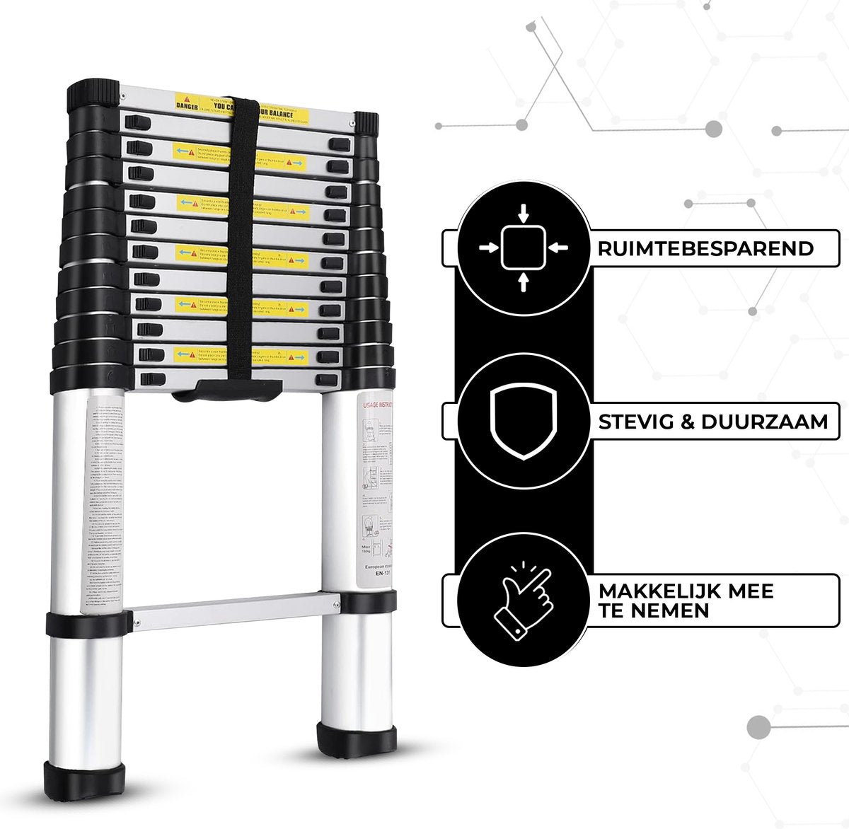 Telescopische ladder - Telescopische vouwladder - 3,8 m werkhoogte - Aluminium