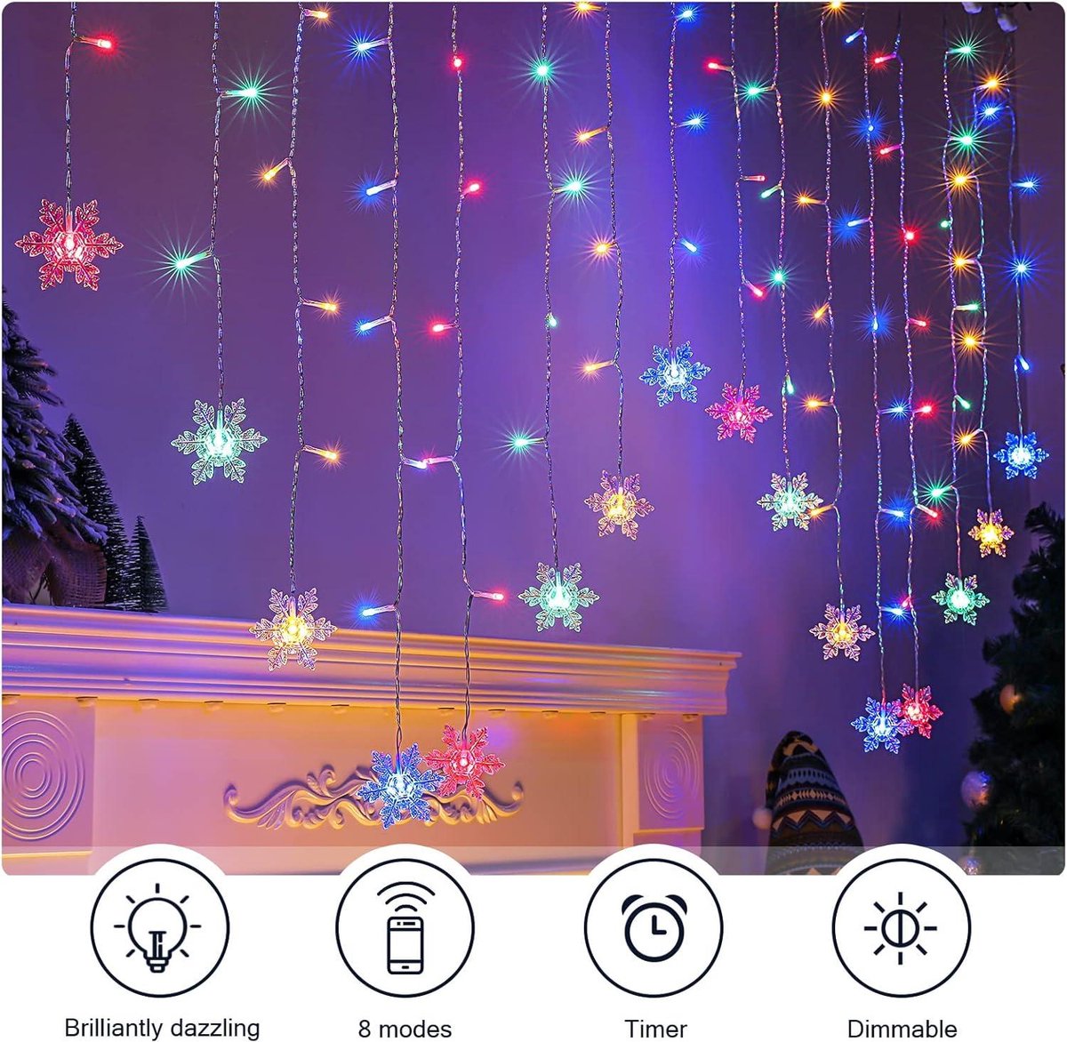 Christmas Lights Window 2 meter x 1 meter - 104 LEDs - Snowflake Light Curtain - Fairy Lights for Indoors - Parties or Bedroom