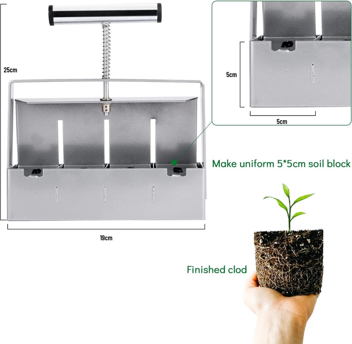 Handmatige quad-bodemblokker met comfortabele handgreep, bodemblokker-transplantatiekassen, tuin in de open lucht voor zaailingen, stekken, kassen
