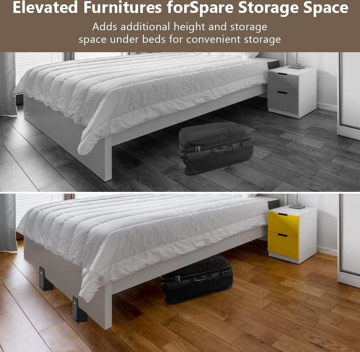 Furniture risers 10 cm - Set of 4 bed risers for extra height - Load capacity up to 9070 kg