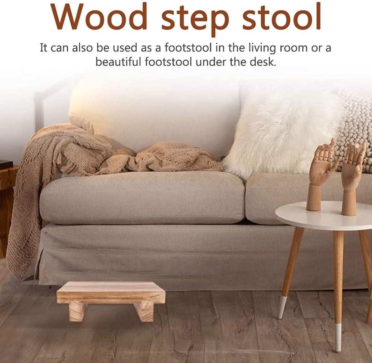 Opstapkruk hout - multifunctionele stabiele kruk - massief hout voor hoge bedden - kinderen volwassenen - keuken woonkamer - 25 x 18 x 7 cm (hout)