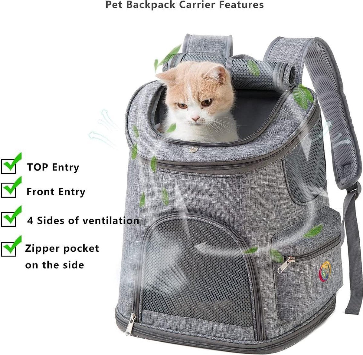Backpack for Cats - Backpack for Small Dogs - up to 6 kg - 36x26x40 cm - Grey