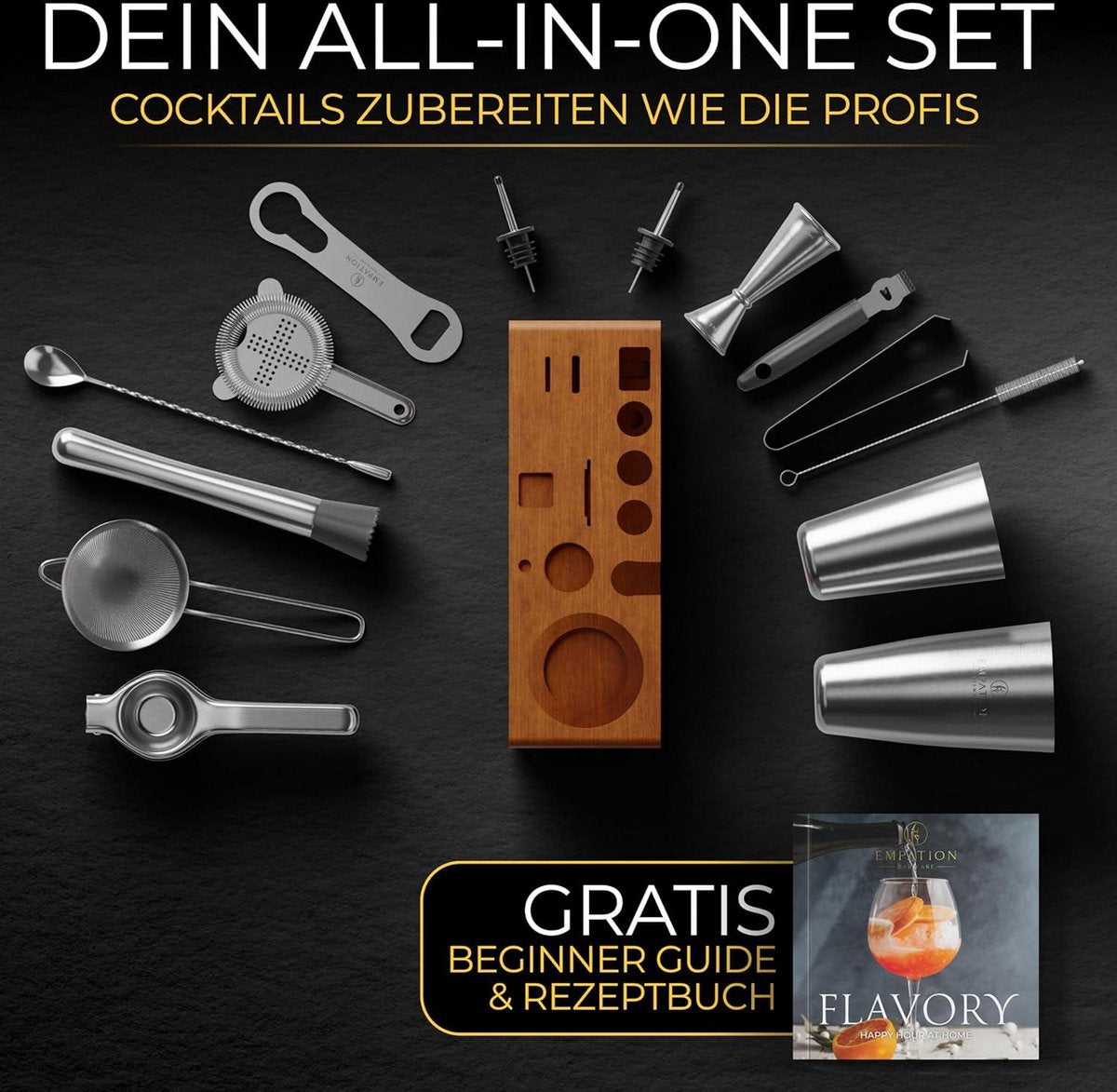 Boston Cocktail Set 825 ml RVS - Professionele Shakerset met Standaard en Receptenboek