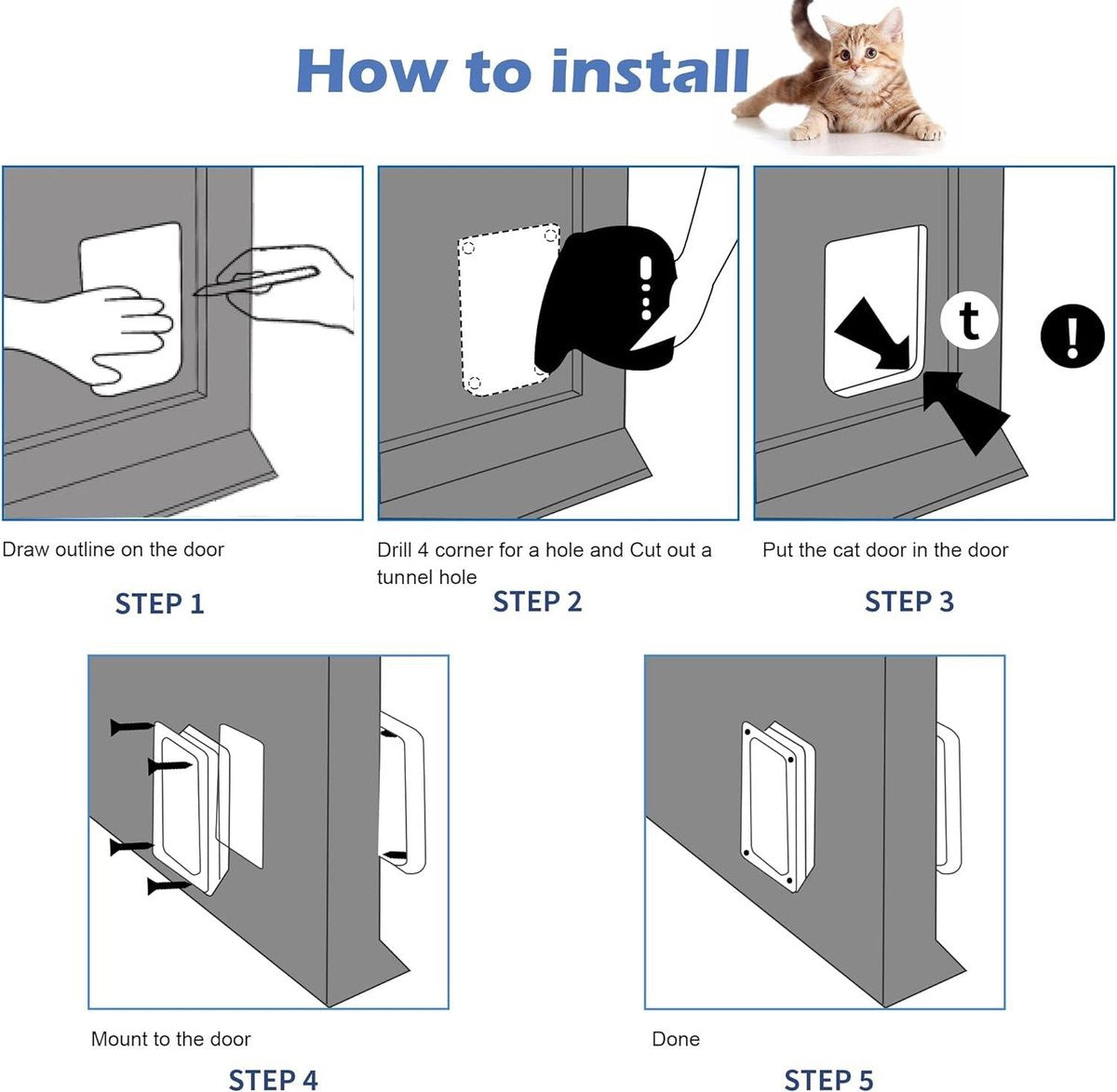 Cat Flap - Large Cat Door Flap - Thick Cat Door for Interior and Exterior Doors - 4-Way Locking - Indoor Pets - Up to 20 lbs - Easy Installation - Weatherproof (White)