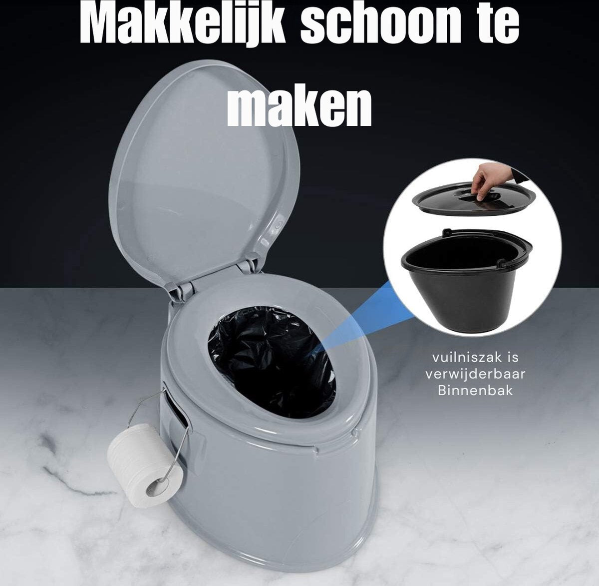 Kampeertoilet Hoge Zit – Draagbaar Toilet Met Toiletpapierhouder – Kampeertoilet Met Maximale Belasting 200 KG – Chemisch Toilet Met Verwijderbaar Emmerinzetstuk - Voor kamperen, Wandelen En Reizen - Reistoilet