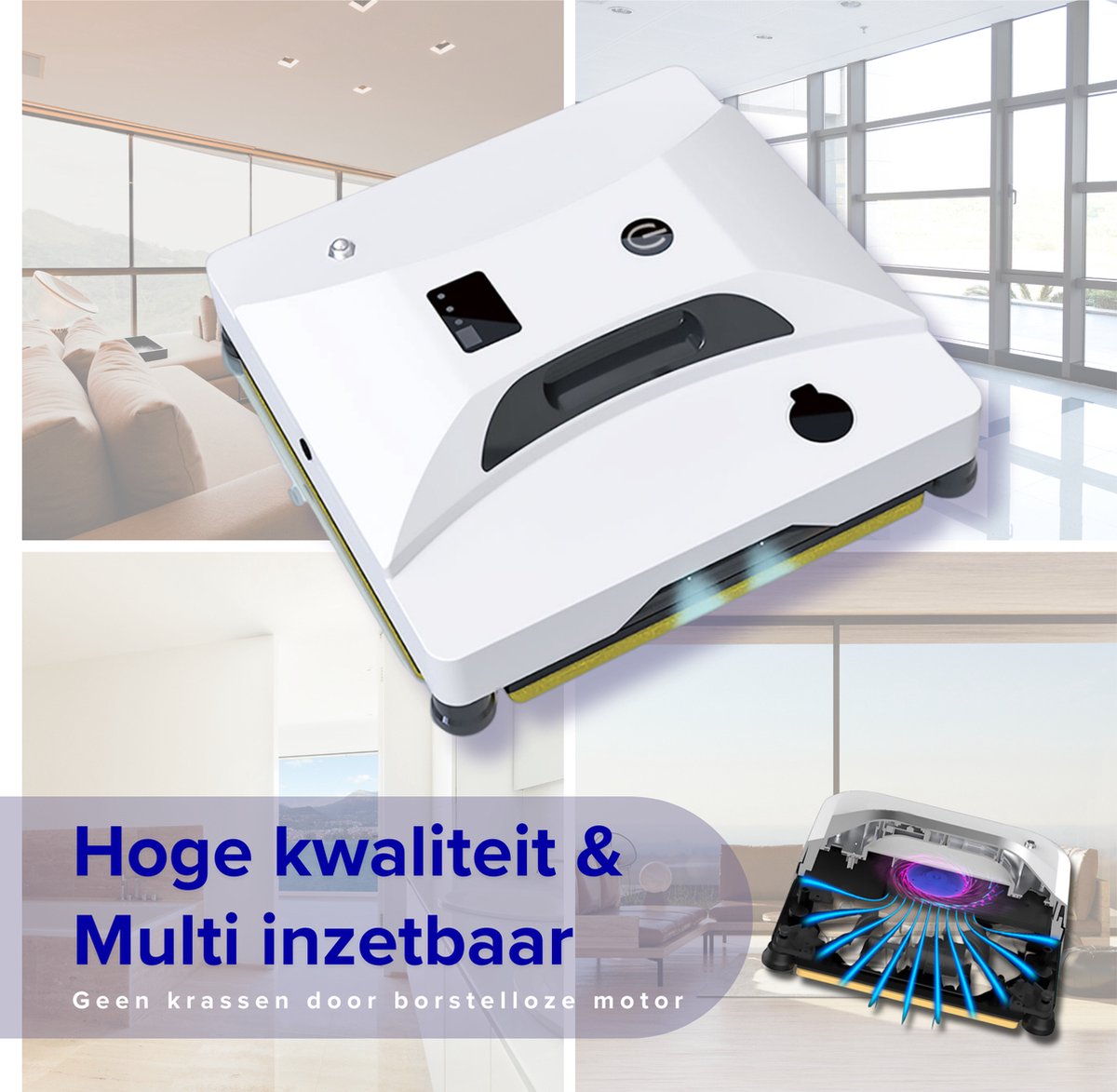 Robot Ramenwasser S1 met Afstandsbediening - Ramenwisser Hoge Zuigkracht - Wit - Intense Reiniging - Automatisch schoonmaken