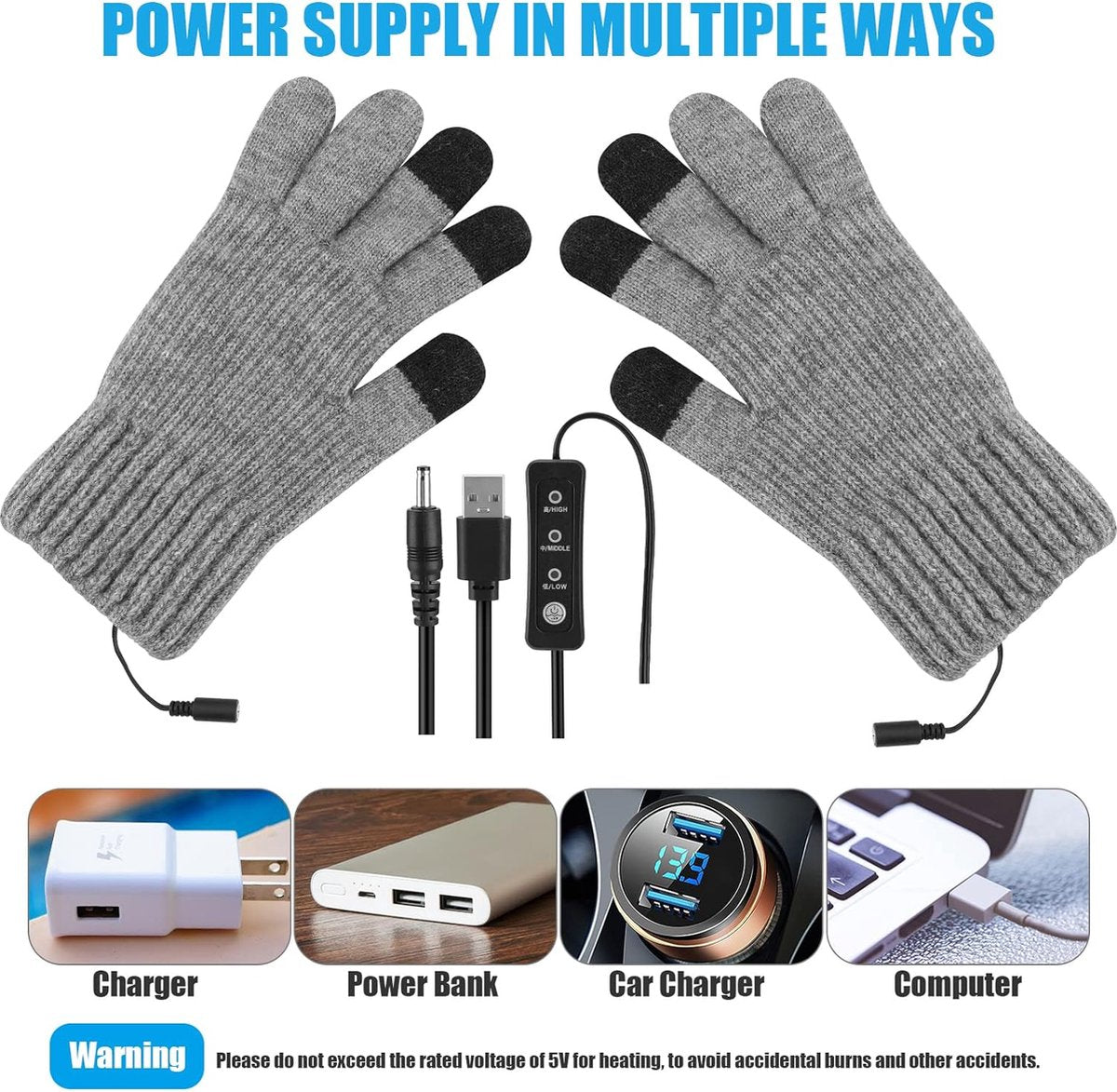 Heated gloves - Electric gloves - One size - Rechargeable