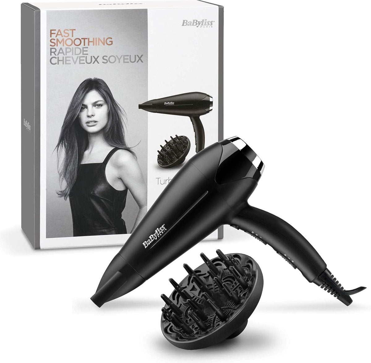 Turbo Smooth 2200 föhn met diffuser, ionische anti-frizz functie en keramische technologie