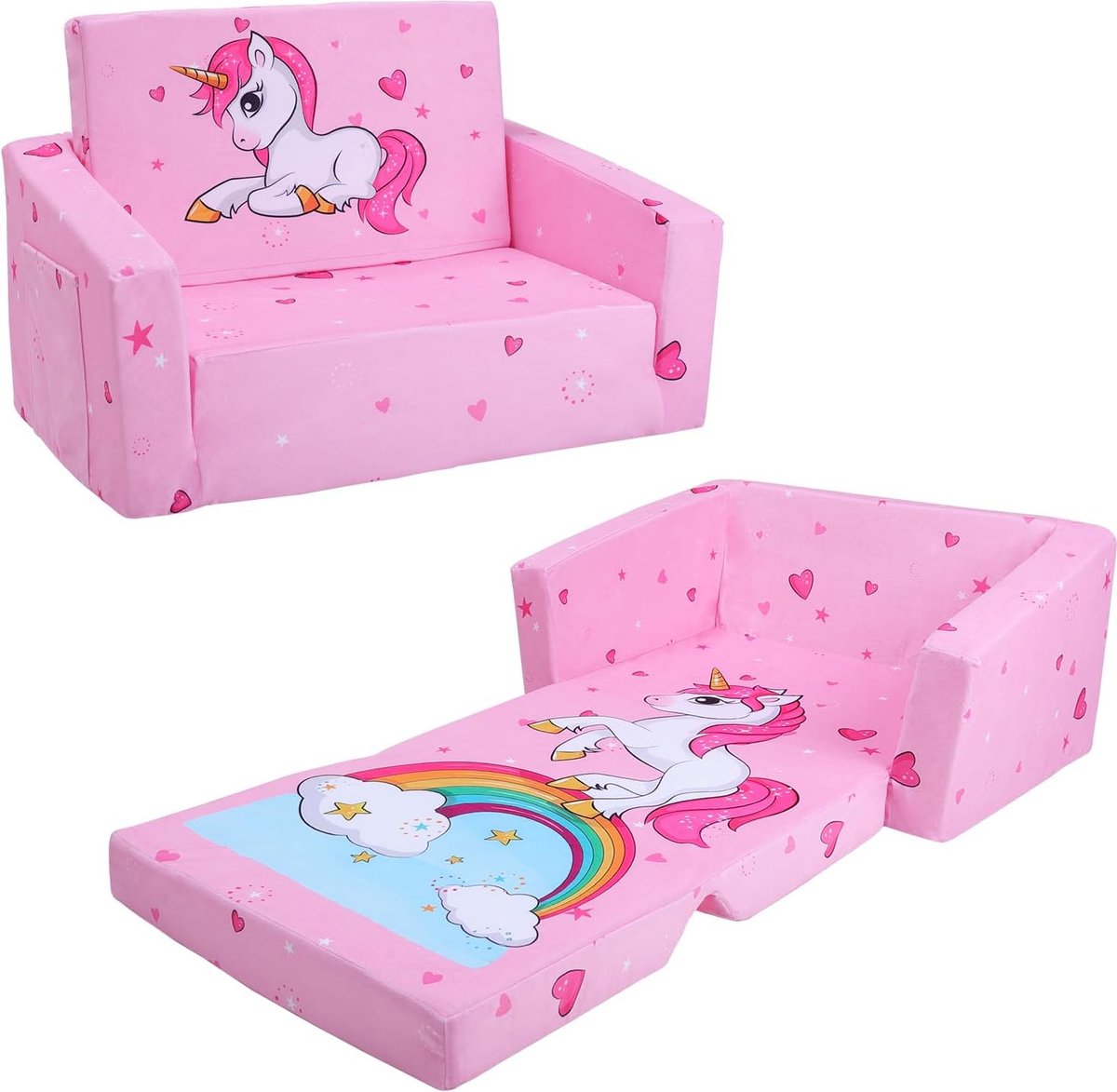 Foldable Children's Sofa Backrest, 2-in-1, Stable Toddler Chair with Fabric Bag and Non-Slip Cushion, Soft Lightweight Flip-Open Children's Chair for Bedroom, Living Room, Playroom, Unicorn