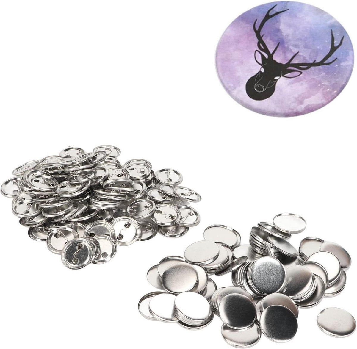 Pin Terug Knop Onderdelen Set - Stevig Metaal Plastic Roestvrij - Benodigdheden voor het maken van Knoppen - Knoppenmachine - Ronde DIY Pin Maker - Plastic Bodems en Transparant - 44MM