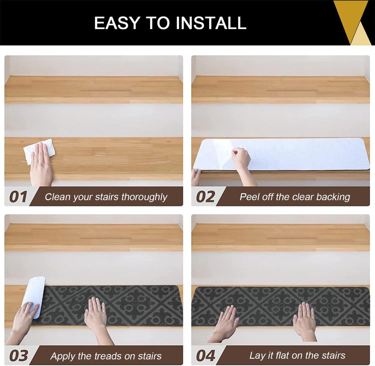 15 stuks trapmatten antislip grijs 76 x 20 cm - zelfklevende traptreden - trappentapijt - SHACOS - binnentrapkussens - vloerbescherming - binnentrappendecoratie