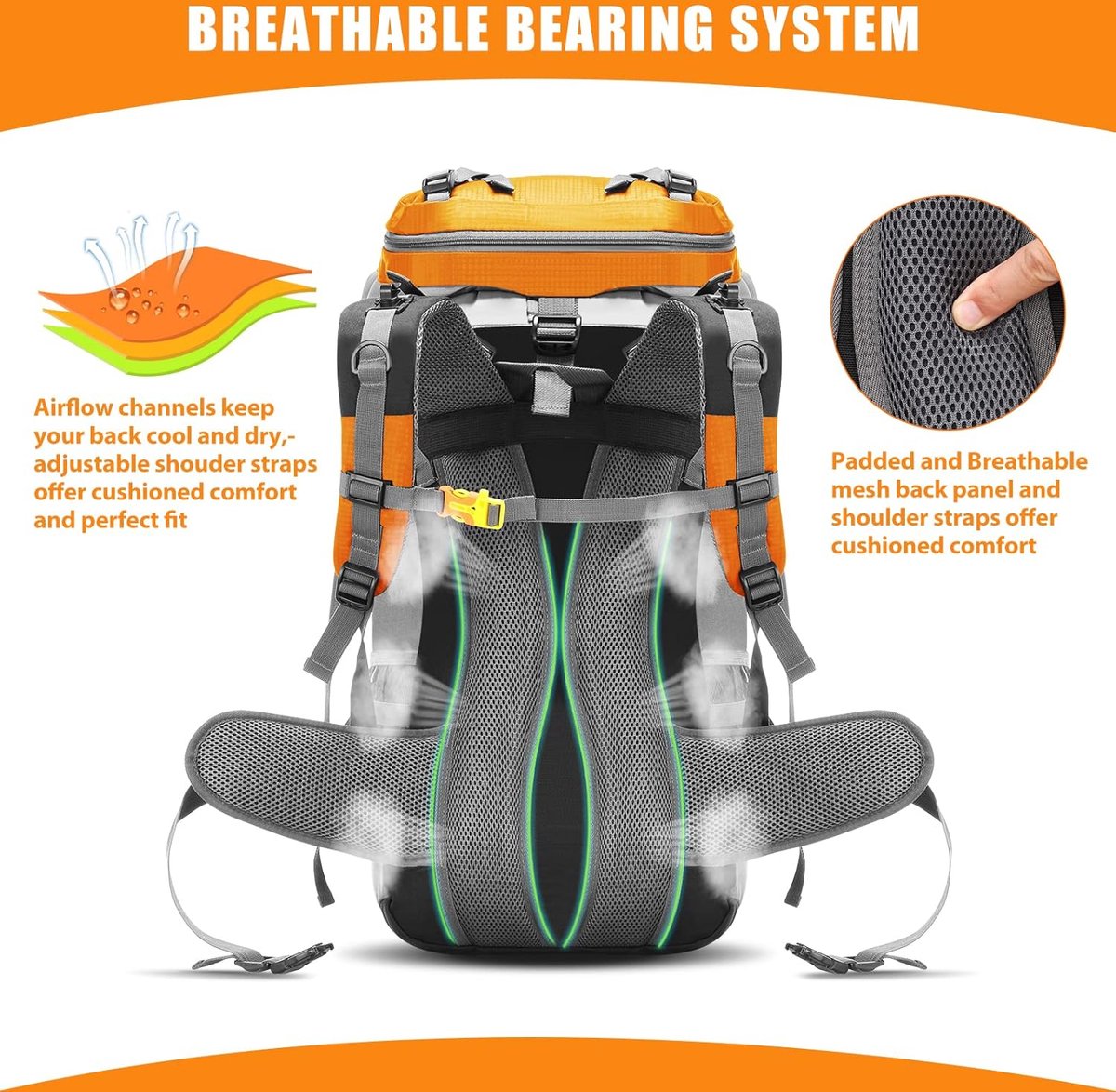 Backpack Trekkingrugzak 60L Heren Dames Wandelrugzak Waterdicht met regenhoes voor bergbeklimmen, klimmen, trekking, sport, reizen, kamperen
