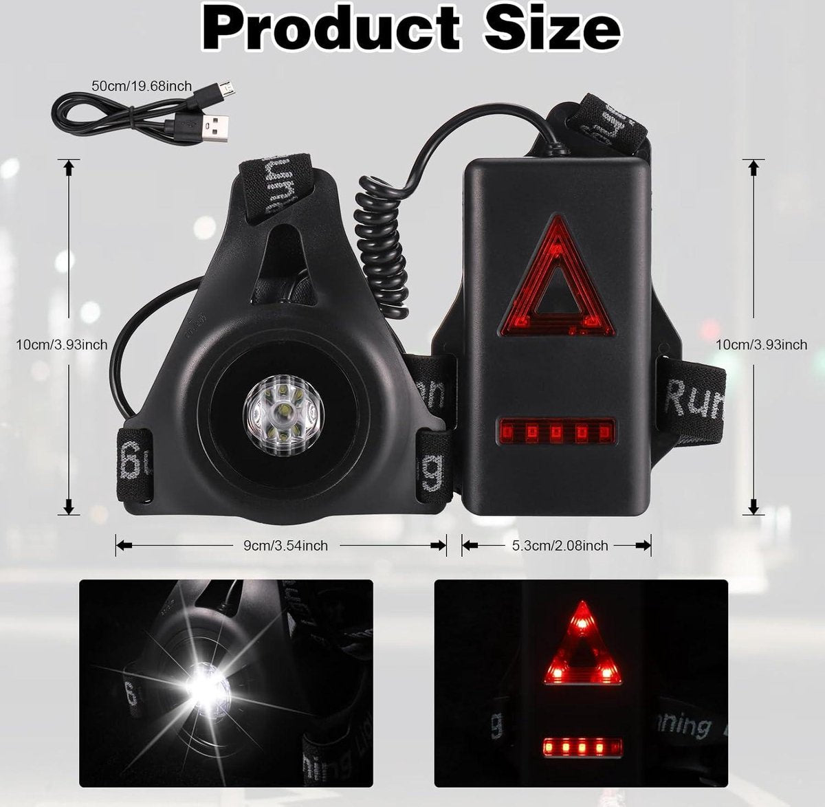 Hardlooplicht USB-oplaadbaar 360° reflecterend borstlicht waterdicht - JIZZU 250 lumen led-borstlamp sport looplicht Hardloopverlichting