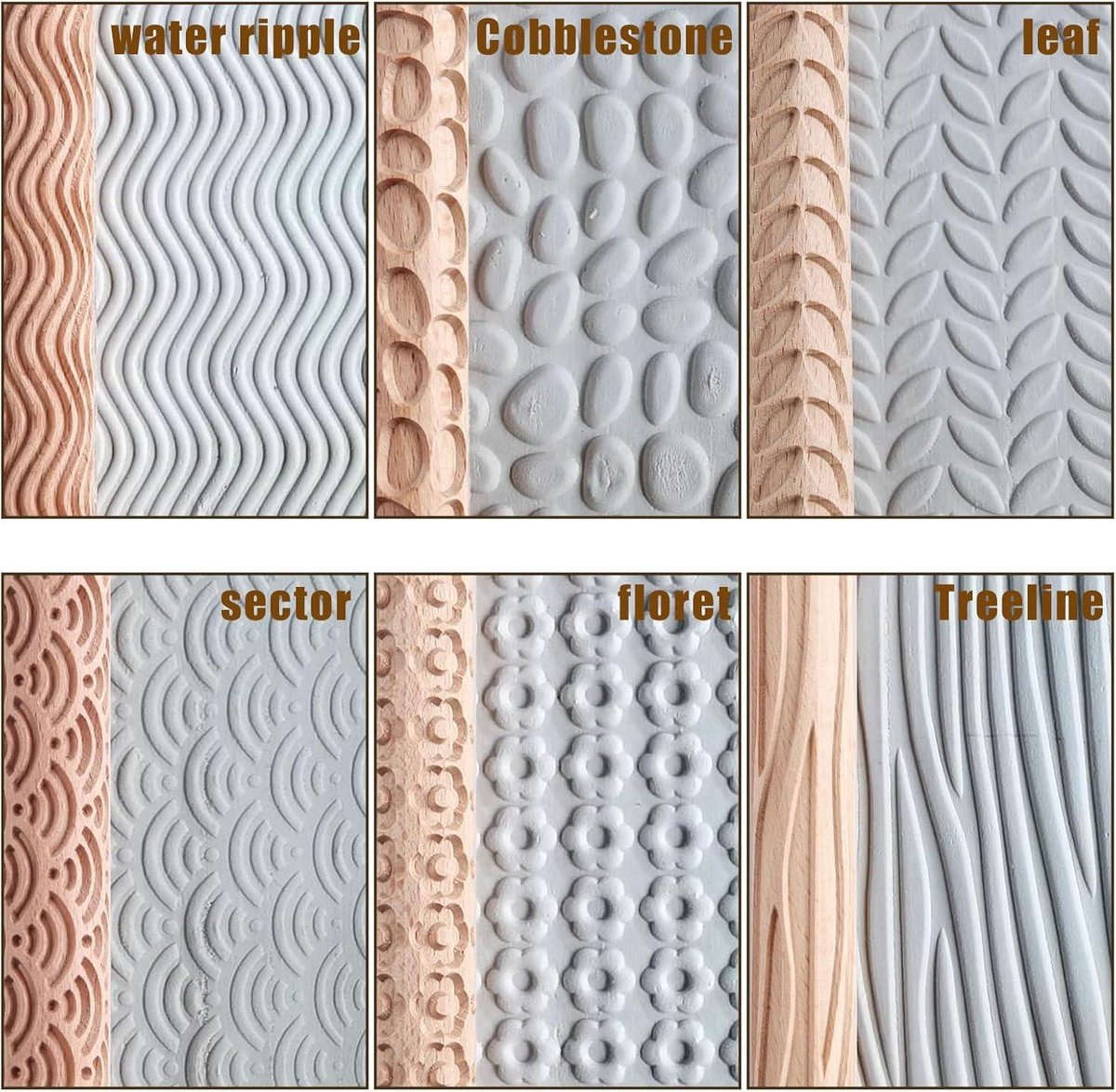 Styles Klei Modellering Patroon Rollen Houten Textuur Rollers - Handgemaakte Klei Deegroller - Geweven Hand Roller - Aardewerk Gereedschap - DIY Craft (Type 2)