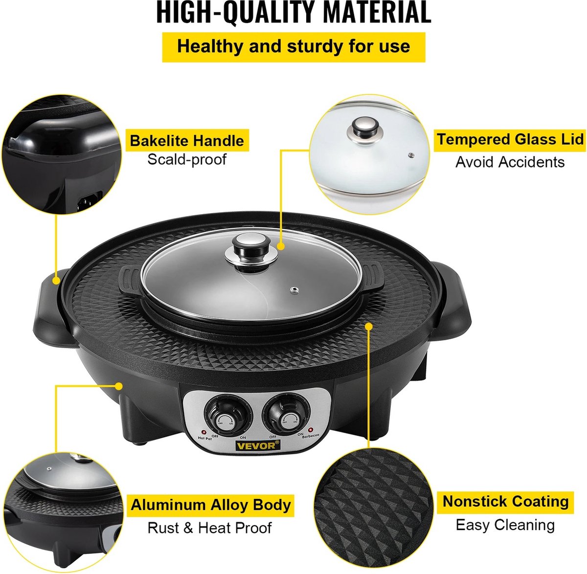 Koreaanse BBQ - Hotpot Elektrisch - Koreaanse BBQ - Koreaanse Grill - Koreaanse Grill- en Hotpotset - Koreaanse BBQ Grill - Gourmetstel - Steengrill