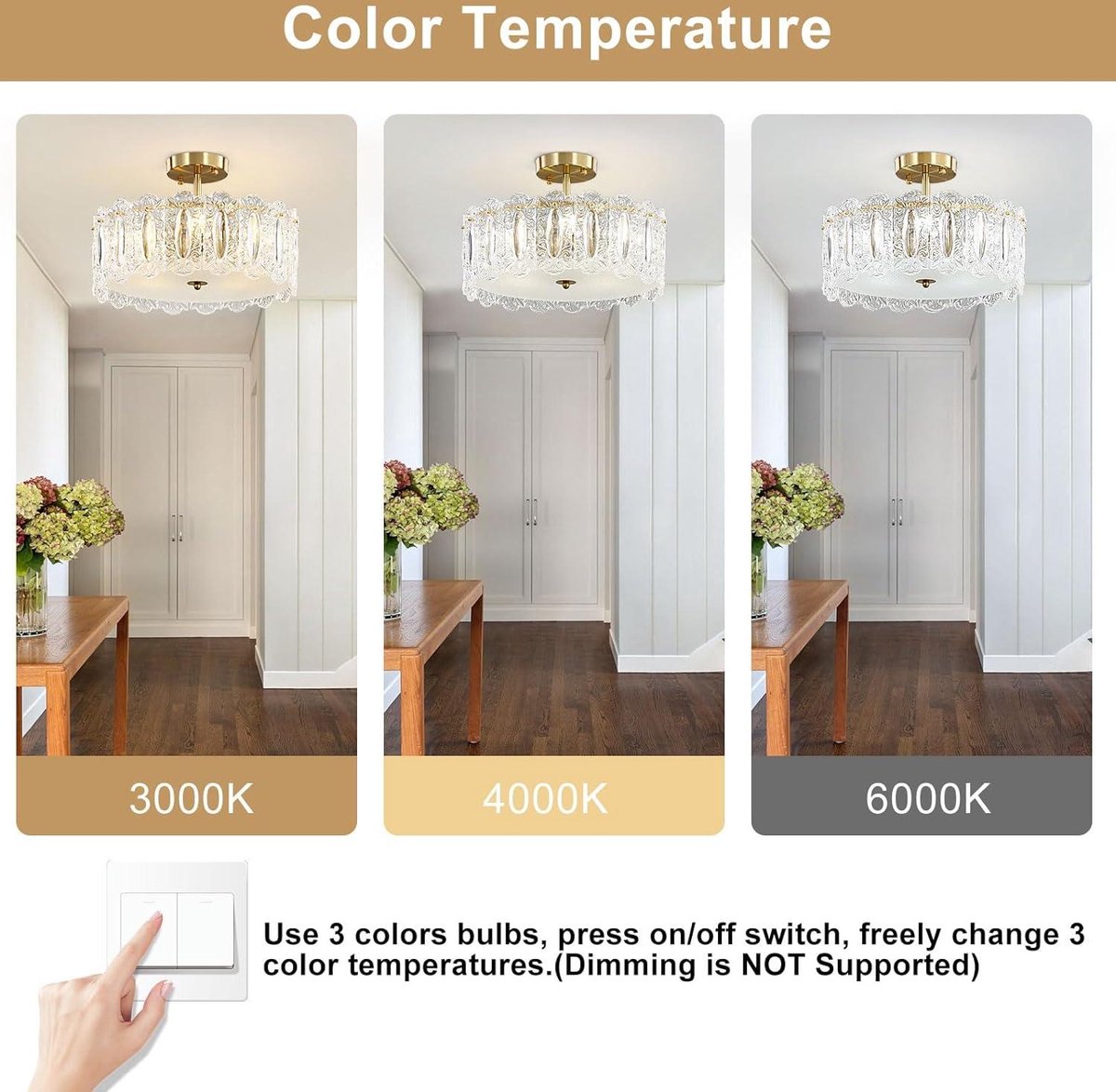 Modern Crystal Chandelier - 40 cm - Gold - Semi-Flush Mount Ceiling Light - LED Lamp - Elegant Design - Living Room Dining Room - Bedroom Restaurant - E14 x 5