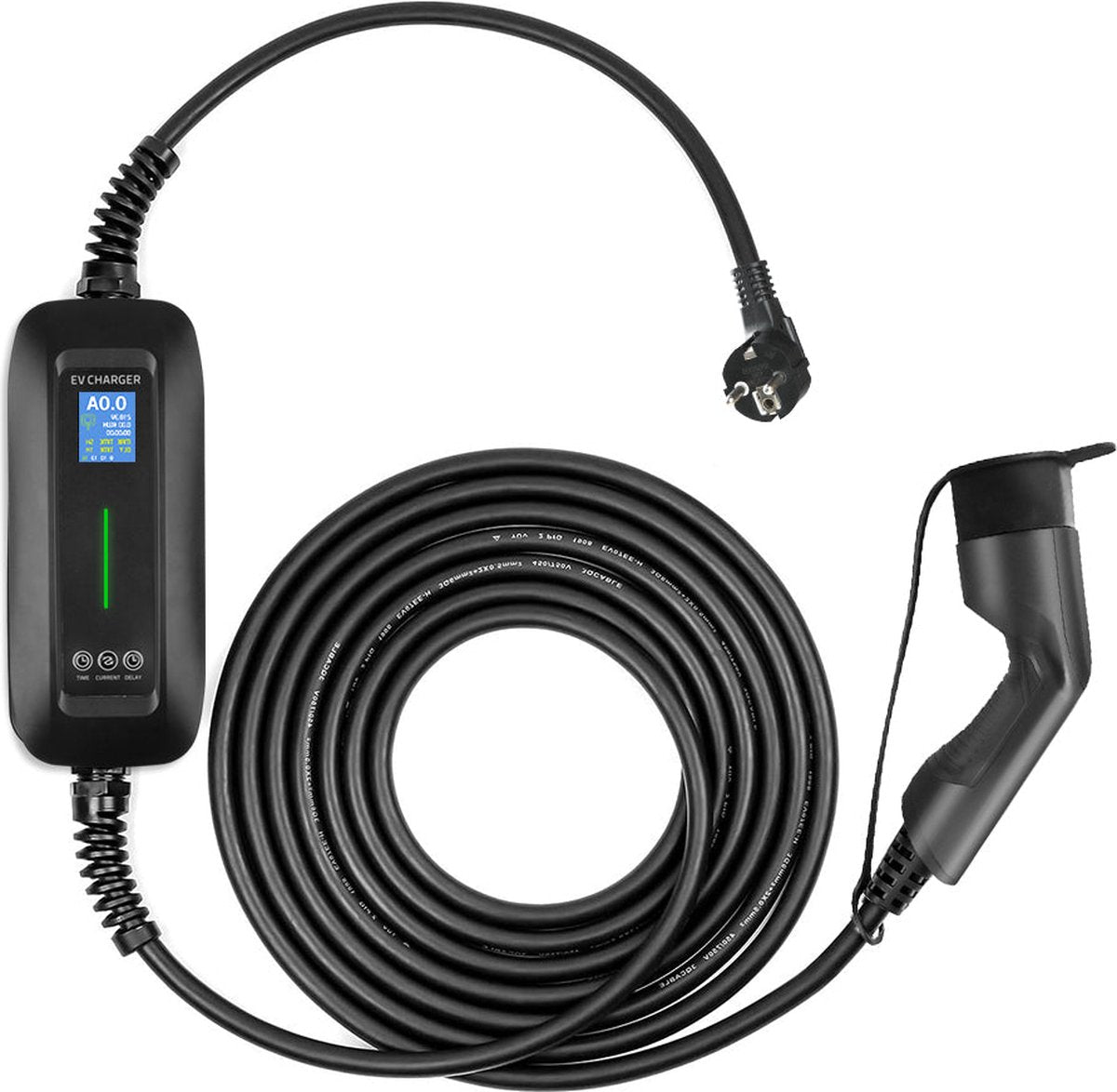 Besen Mobiele Lader LCD Zwart Type 2 naar Schuko - Uitgestelde lading en geheugenfunctie - 5 meter
