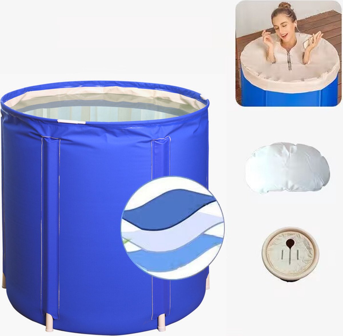 Mobile Zitbad - Energiebesparend en toch lekker in bad - Voor Volwassenen en Kinderen - 70x70x65 cm - Blauw