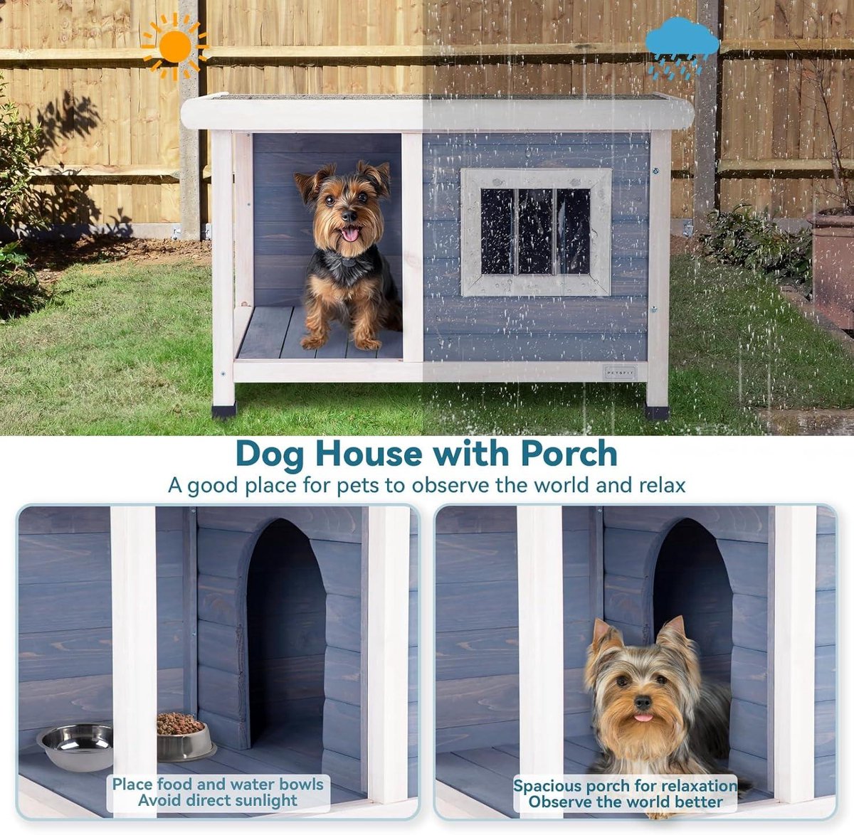 Wooden Cat House Outdoor Cat Kennels - One Room and Lounge - Asphalt Roof - Outdoor Dog Houses
