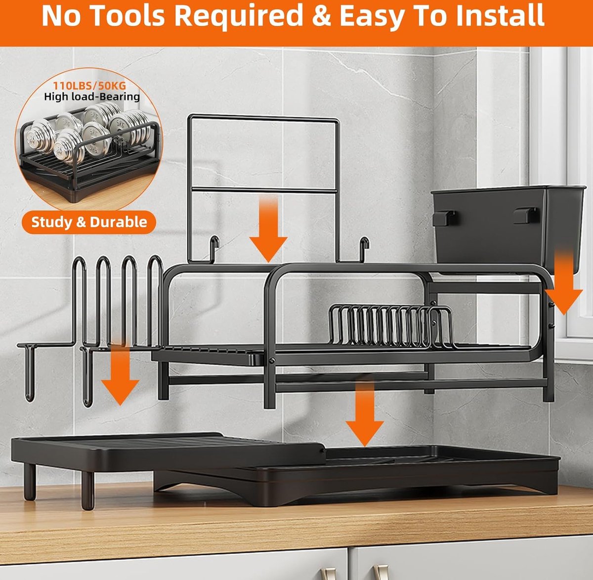 Stainless Steel Kitchen Organizer with Extendable Drying Rack and and Cutlery Holder