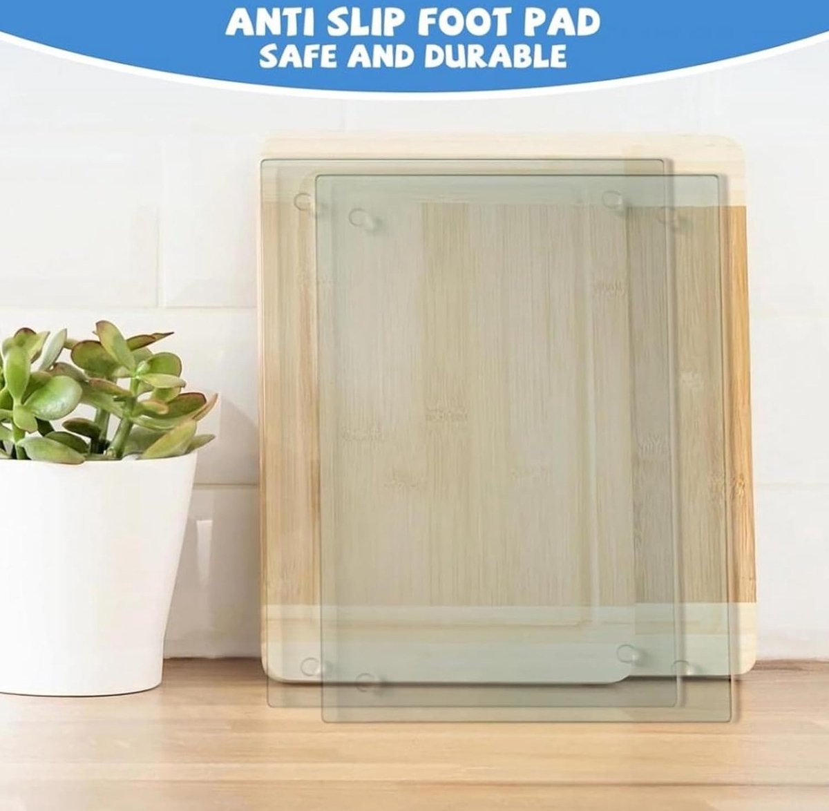 Durable set of 2 acrylic cutting boards for countertop - transparent and non-slip with rubber strip - wear-resistant and scratch-resistant - suitable for any kitchen